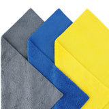 POLYTE Microfiber Cleaning Towel Ultrasonic Cut Edgeless (16x16, 24 Pack, Premium, Blue,Gray,Yellow)