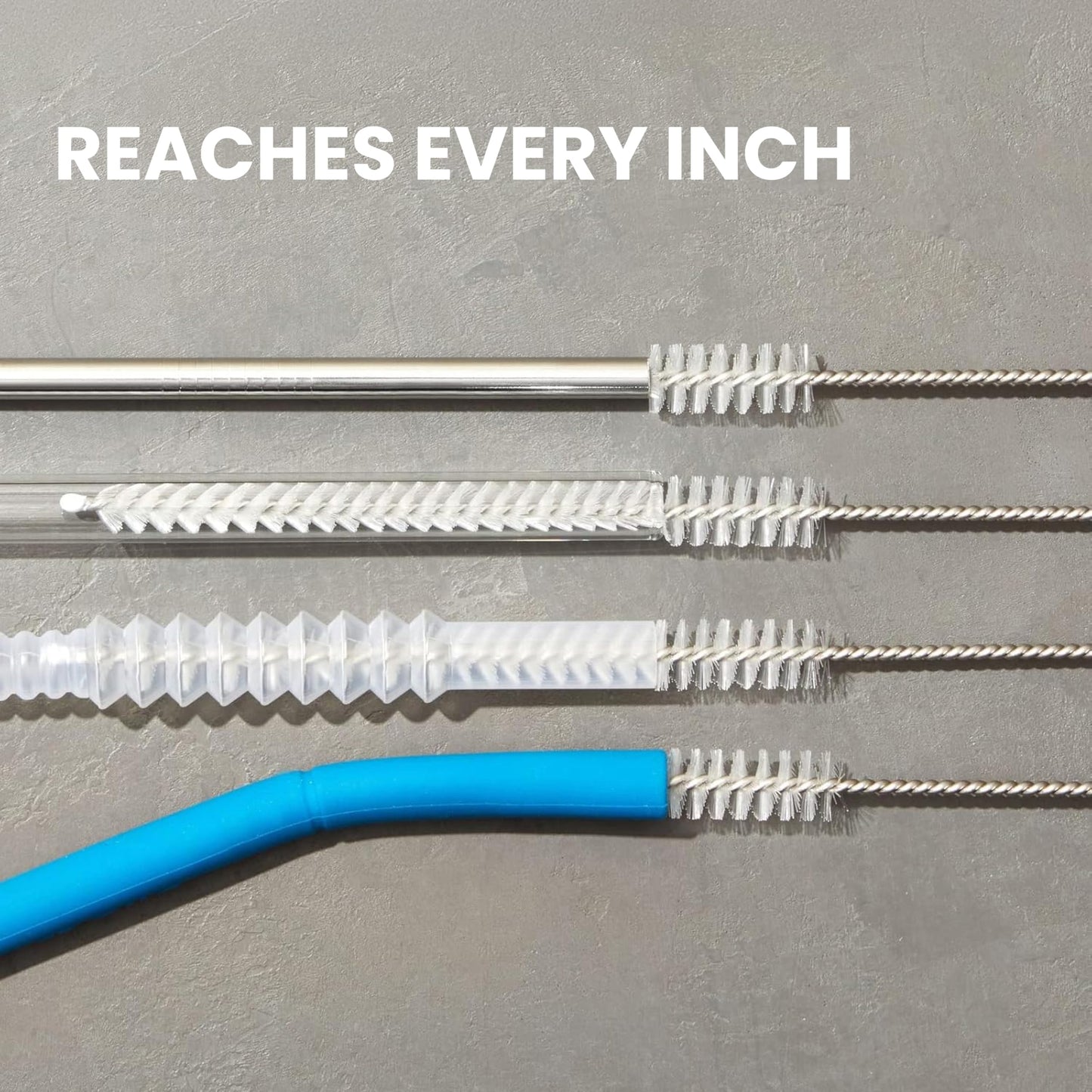 Juvale Straw Cleaner Brush - 12 In, Silver & White, 4-Pack - Stainless Steel Straw Cleaner Brush for Water Bottles & Pipes with Flexible Nylon Tip