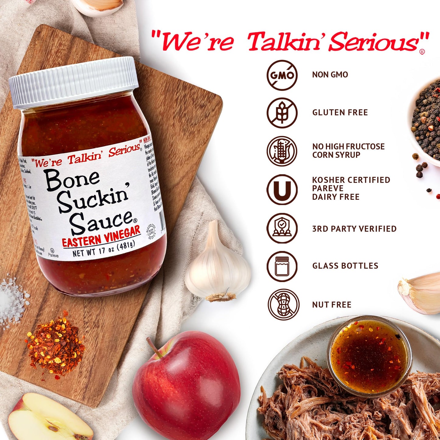 Bone Suckin' Eastern Vinegar BBQ Sauce, Carolina Barbecue Sauce, 17 Ounce