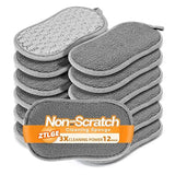 Multi-Purpose Scrub Kitchen Sponges - 12 Pack Dish Sponge, Dual-Sided Non-Scratch Microfiber & Metal Scrubber, Reusable Sponges for Dishes, Pots