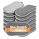 Multi-Purpose Scrub Kitchen Sponges - 12 Pack Dish Sponge, Dual-Sided Non-Scratch Microfiber & Metal Scrubber, Reusable Sponges for Dishes, Pots