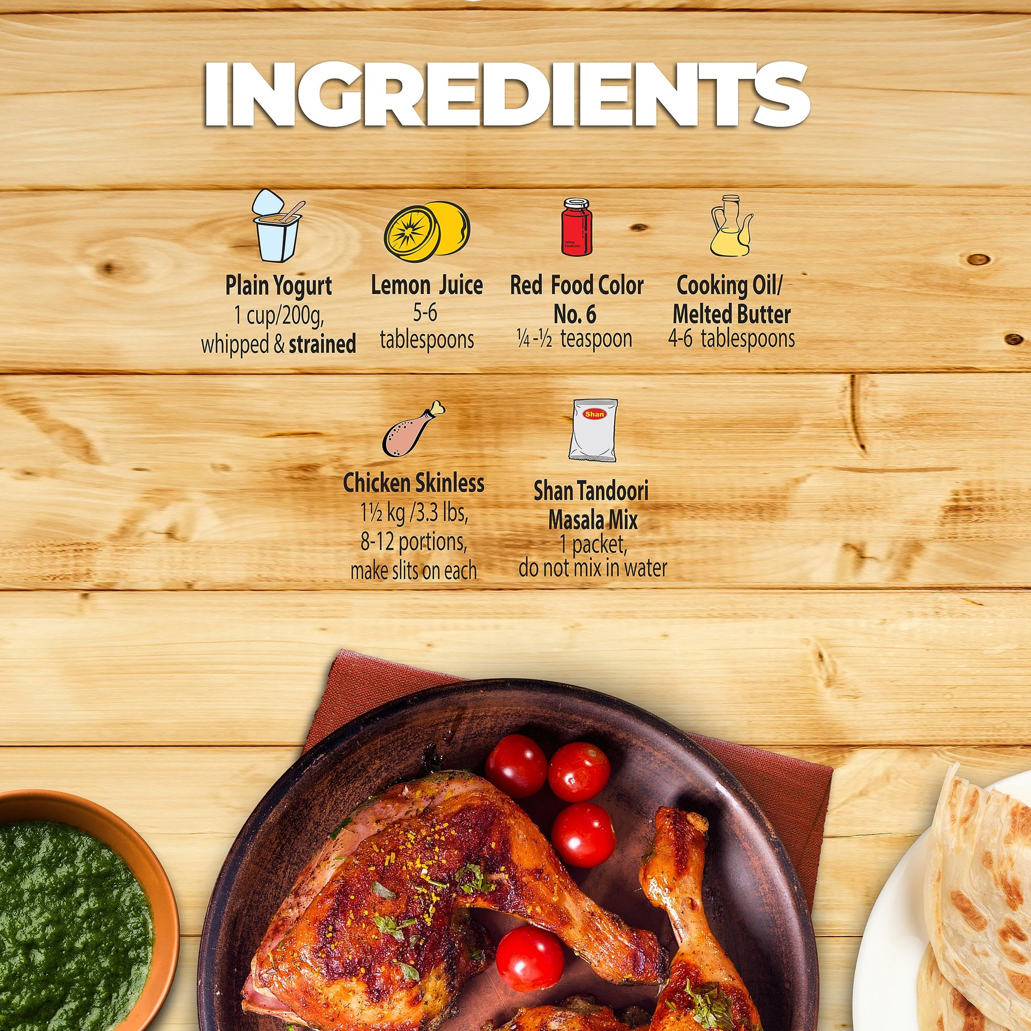 Shan Tandoori Recipe and Seasoning Mix 1.76 oz (50g) - Spice Powder for Tandoori Style Barbecue Chicken - Suitable for Vegetarians - Airtight Bag in