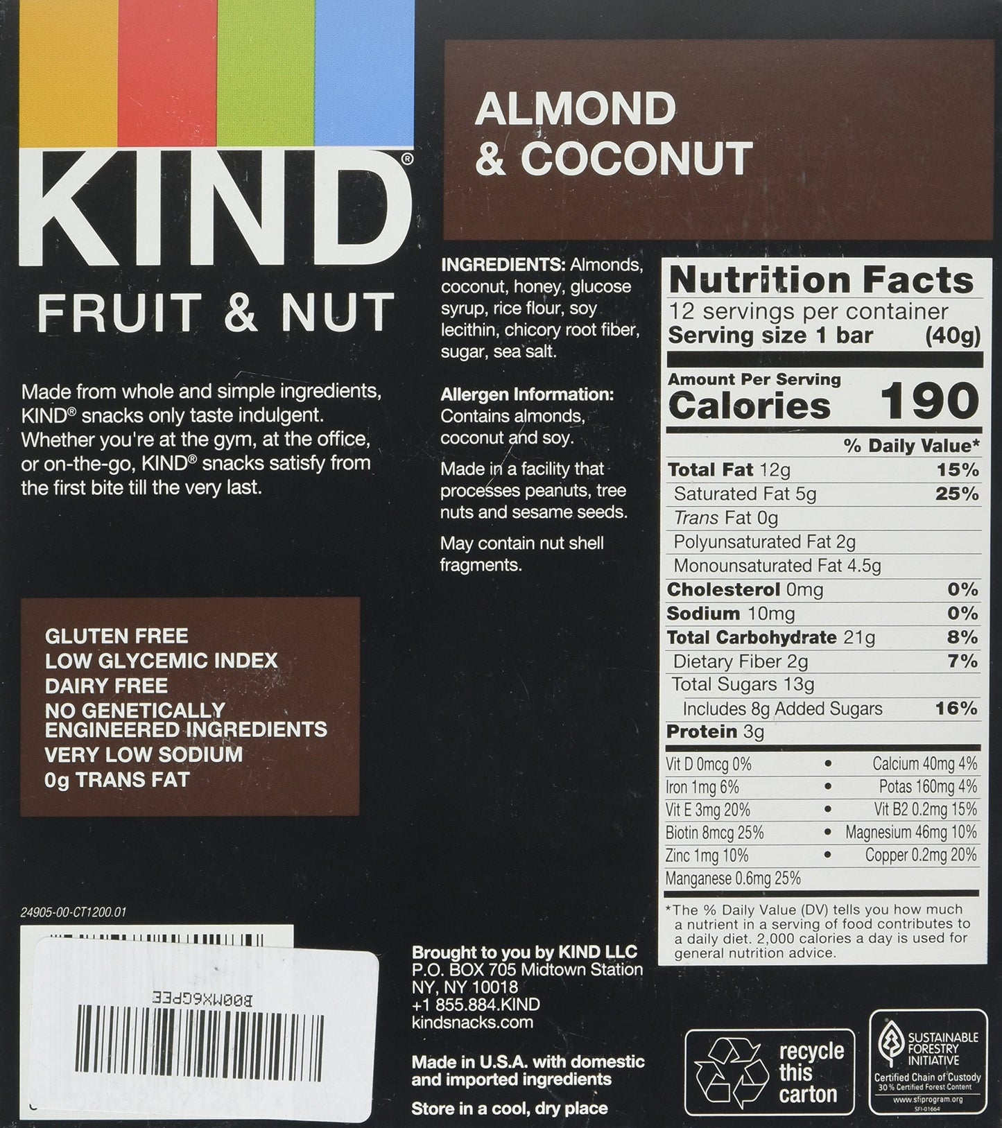 Kind Fruit & Nut Bars Almond and Coconut 1.4 Oz 12-Cs