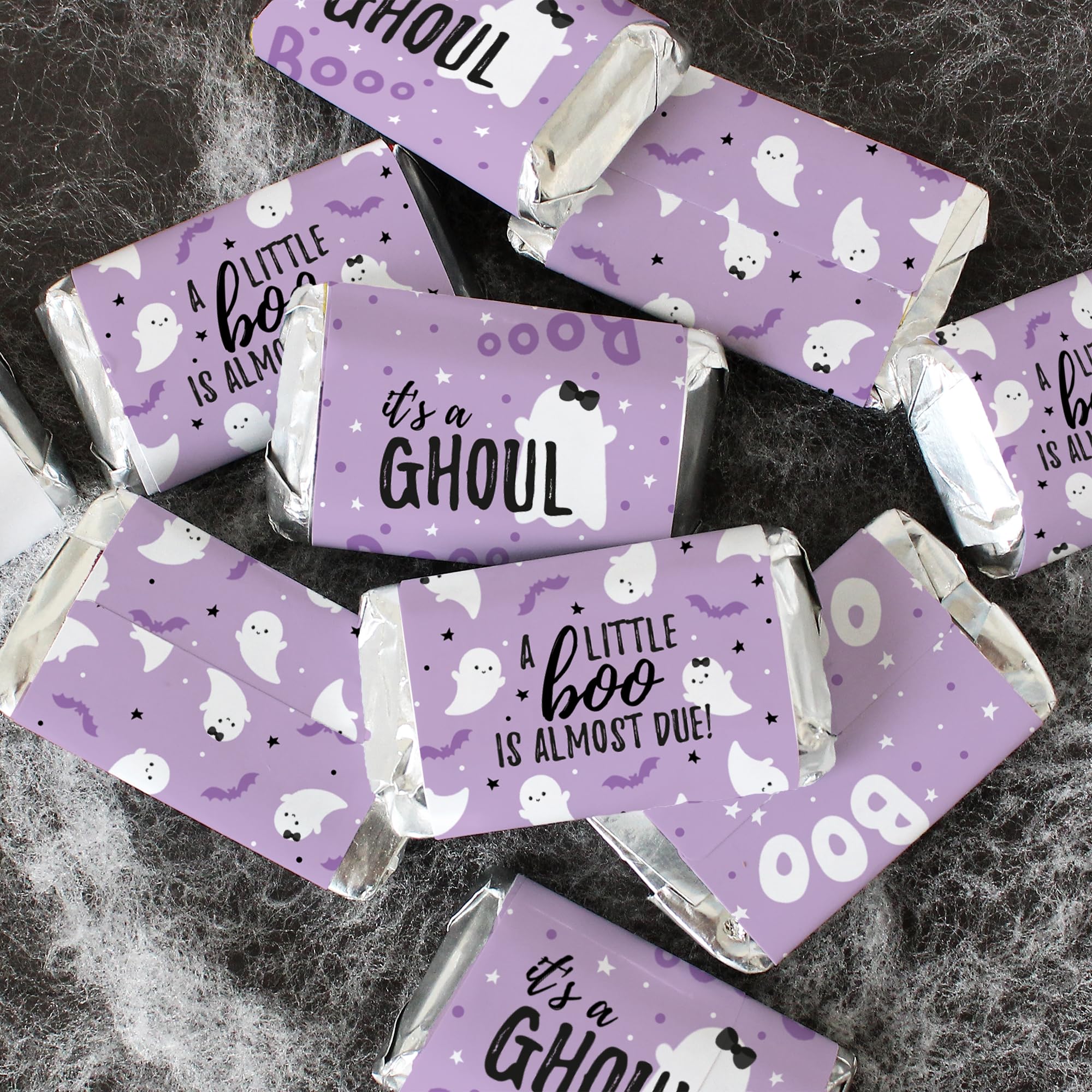 Distinctivs Purple A Little Boo is Almost Due Girl Baby Shower Favors Wrappers for Halloween Baby Shower, 42 Count