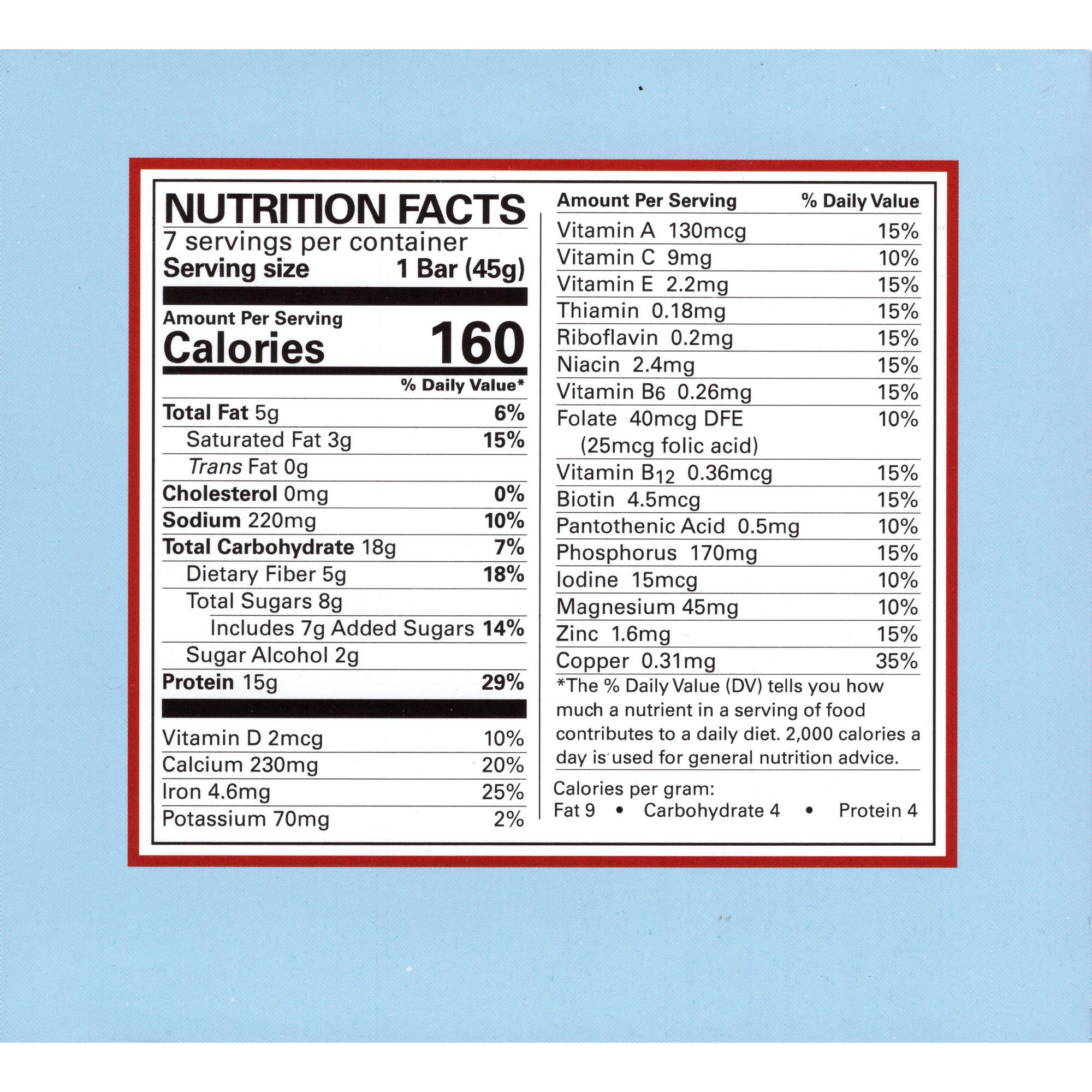 Cinnamon Protein Bar, 15g Protein, Low Calorie, Low Fat, High Fiber Meal Replacement, Aspartame Free, Gluten Free, 17 Vitamins & Minerals, 7 Count Box