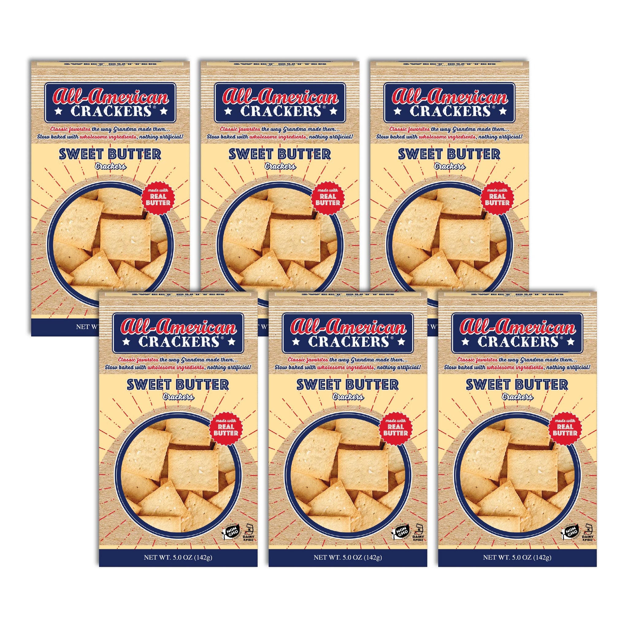 All-American Snack Crackers, Sweet Butter, 5 Ounce (Pack of 6), Made with Real Ingredients, Non-GMO, Kosher
