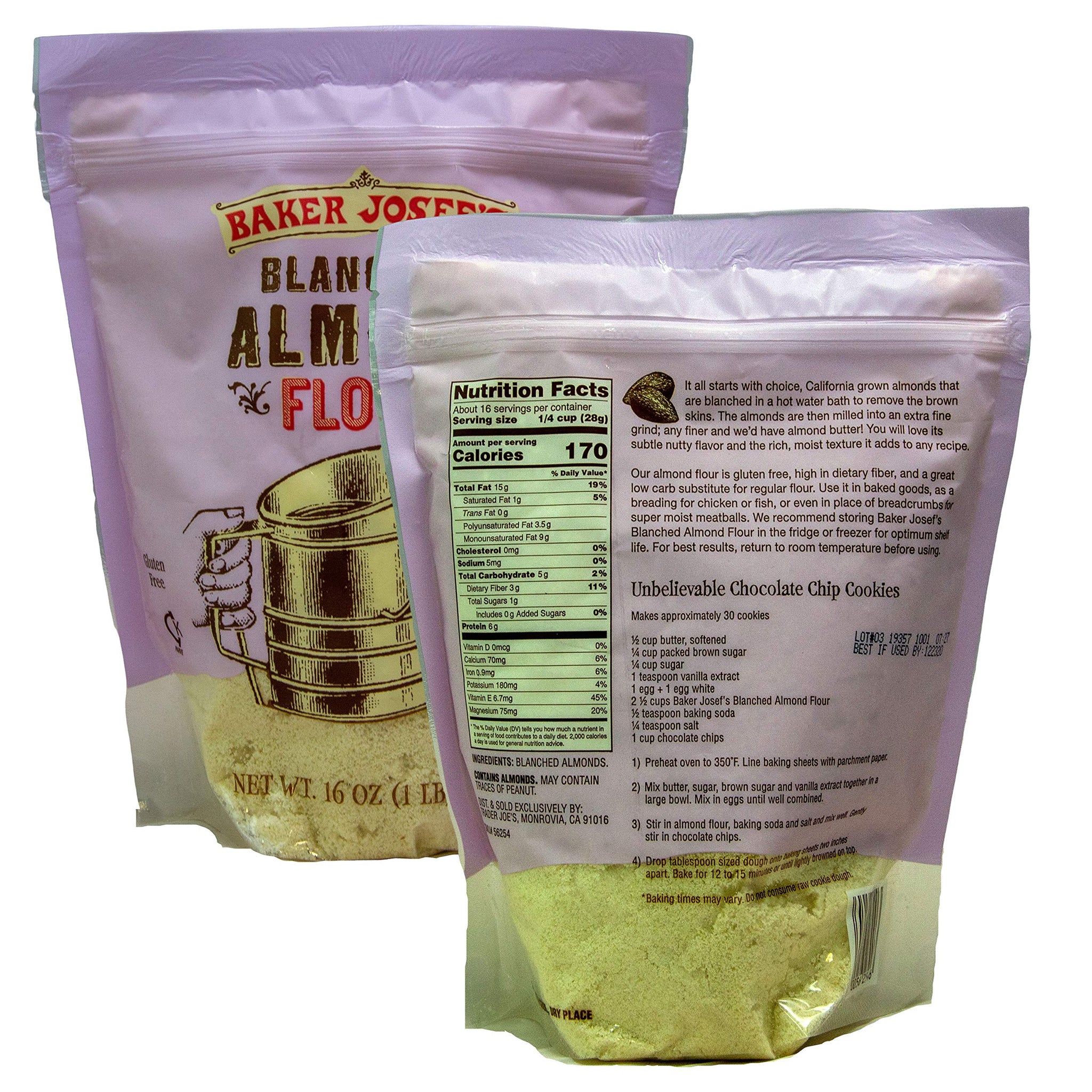Trader Joes Blanched Almond Flour 2 Pack of 16oz Bags. Gluten Free