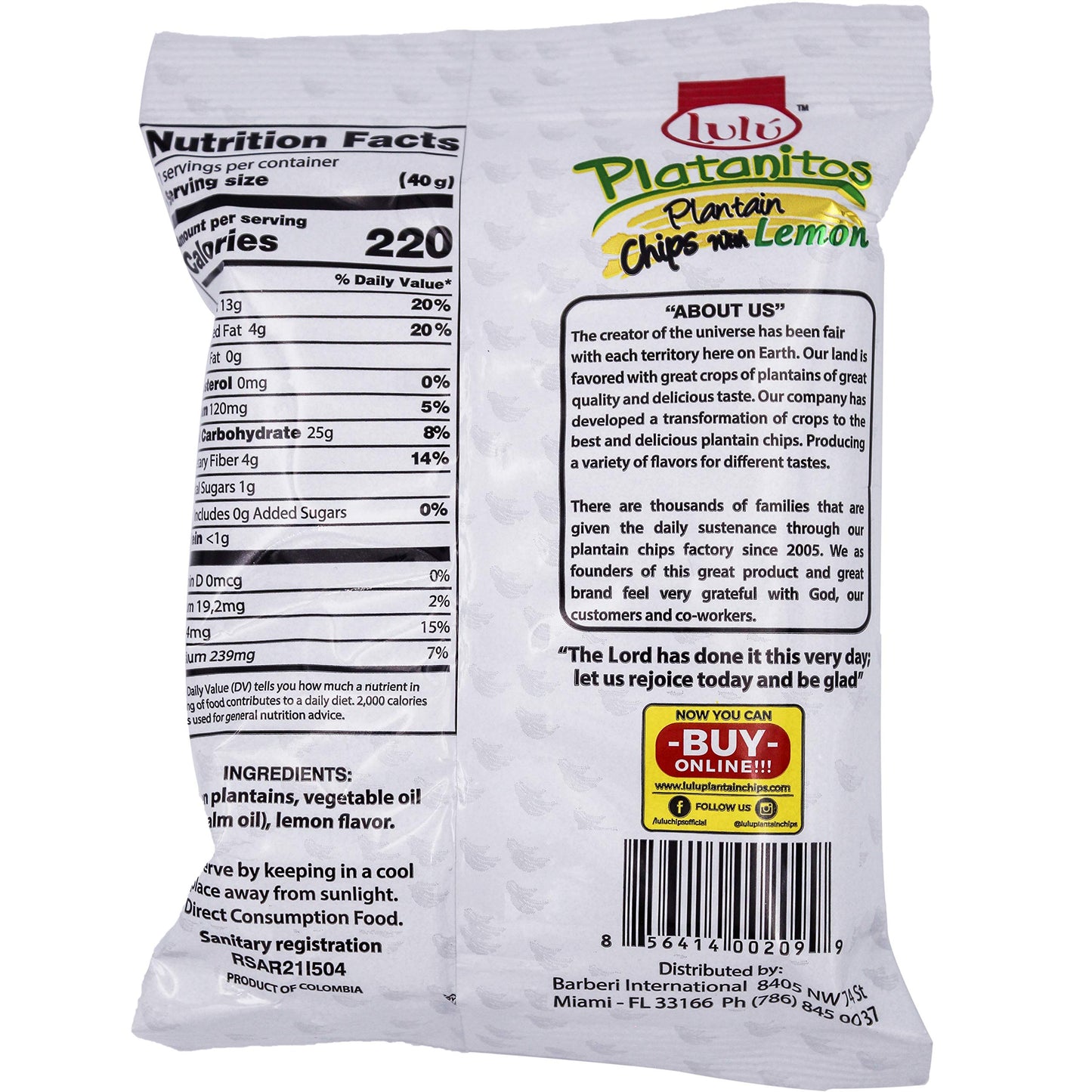 LULU Platanitos, Plantain Chips with Lemon, Gluten-Free, 1.4oz Bag (Pack of 24, Total of 33.6 Oz)