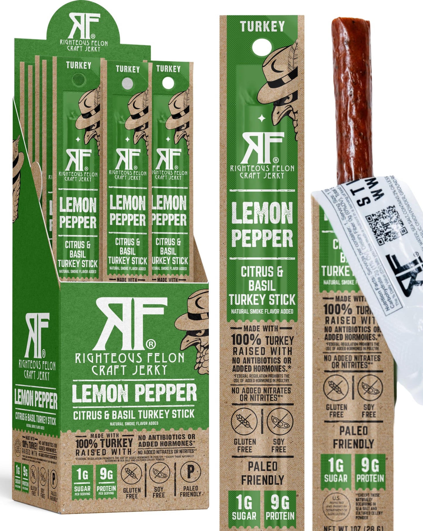 Righteous Felon Meat Sticks | 100% Turkey | 9g Protein per Stick | Keto, Gluten-Free, Low Sugar, High Protein Snack Sticks | Individually Wrapped |