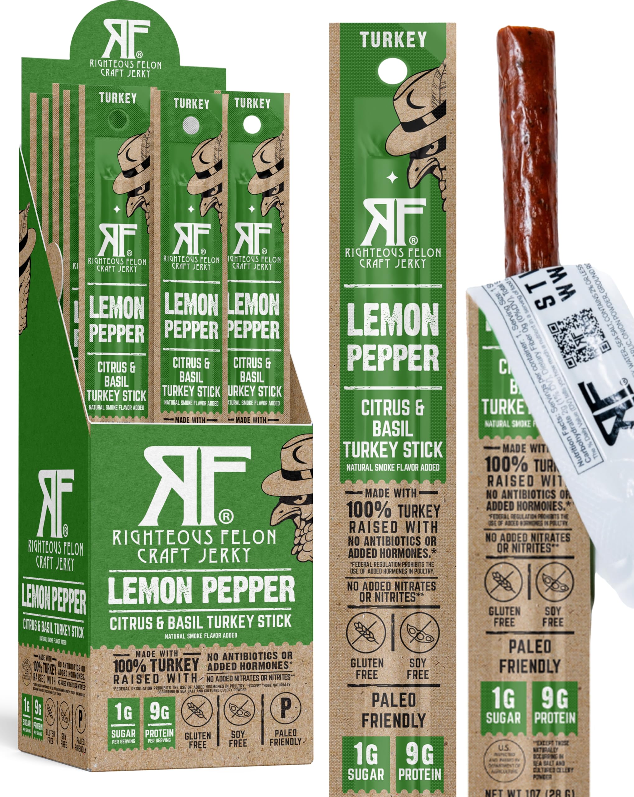 Righteous Felon Meat Sticks | 100% Turkey | 9g Protein per Stick | Keto, Gluten-Free, Low Sugar, High Protein Snack Sticks | Individually Wrapped |