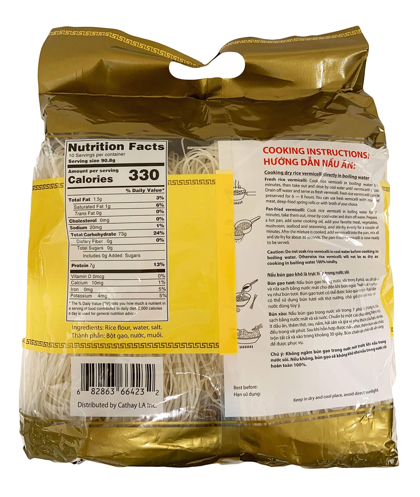 Cathay Premium Vietnamese Rice Stick Vermicelli Noodles 100% Natural Ingredients, Non-GMO & Gluten free, No Additives - Easy to Cook, Soft Texture