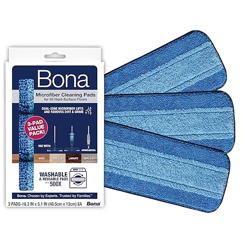 Bona Mop Microfiber Cleaning Pad for Hardwood & Hard Surface Floors - Value 3-Pack - For Use With Bona Mops - Dual Zone Cleaning