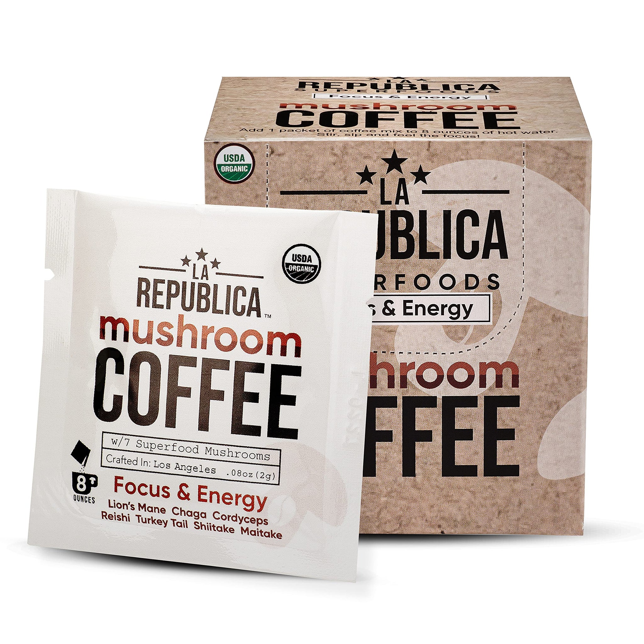 La Republica Instant Mushroom Coffee Organic 10-Pack Single Serve (100% Colombian Arabica, Lion's Mane, Reishi, Chaga, Cordyceps, Maitake, Turkey