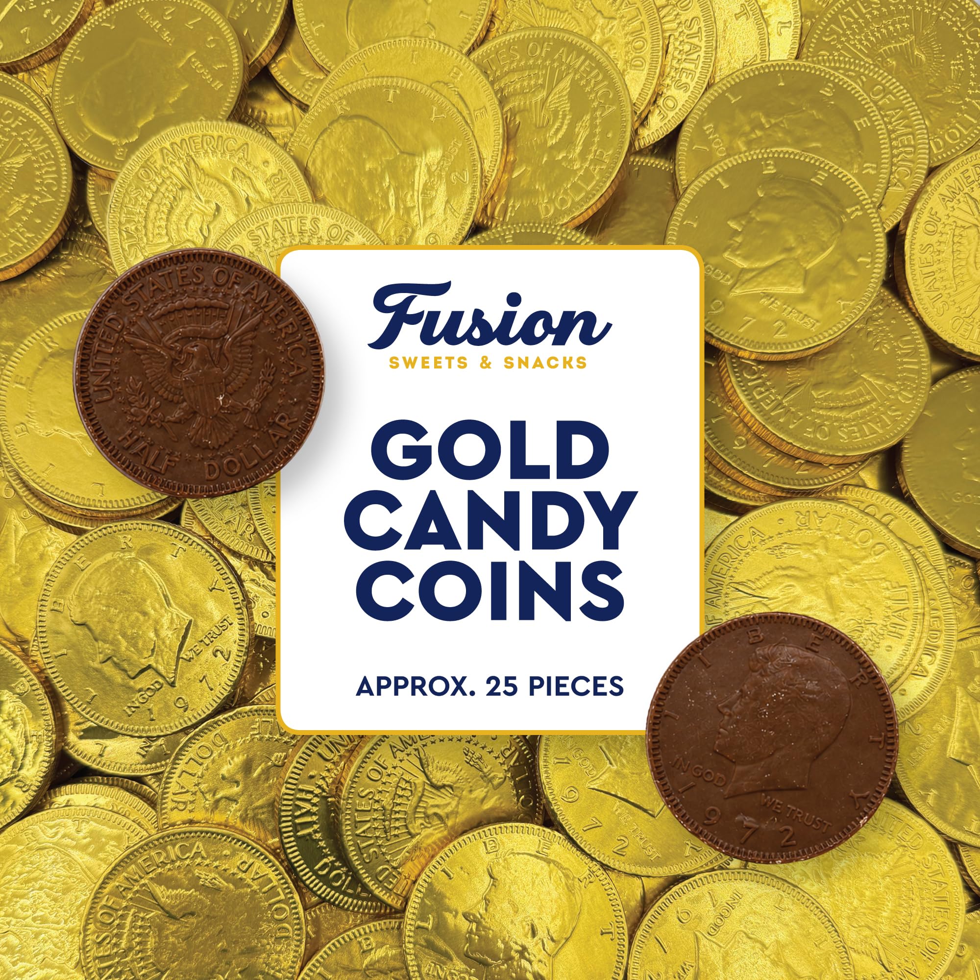Gold Candy Coins, 25 Count | Smooth Gourmet Milk Chocolate Half Dollar Coins for Holidays, Parties, Birthdays & Celebrations | Crafted from Premium