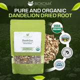 Biokoma Organic Dandelion Root Dried Herb 100g (3.55oz) USDA Organic Taraxacum Cut & Sifted Herbal Tea Kidney Liver Detox Digestion Support