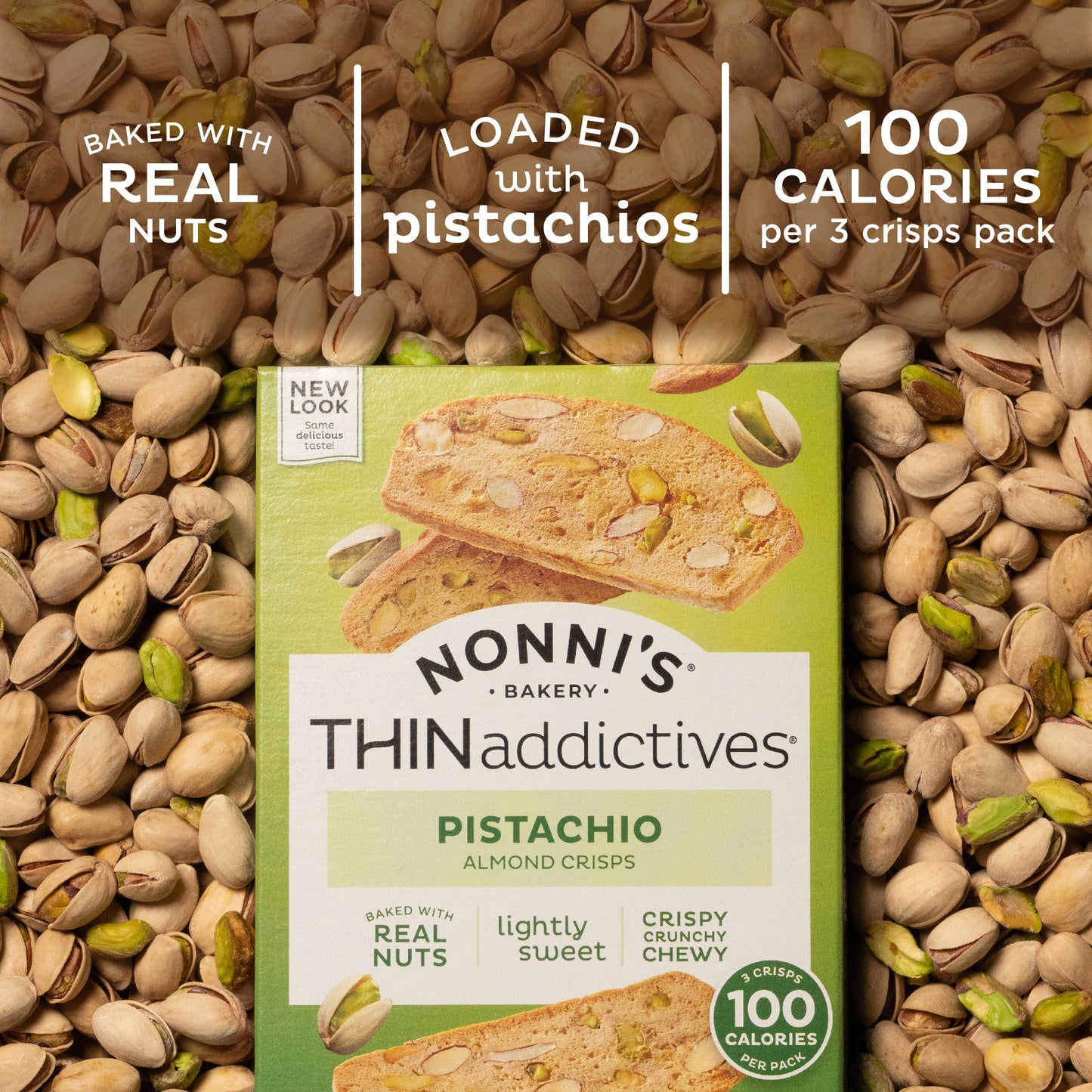 Nonni's Thin Addictives Pistachio Almond Thins 4.4 oz (3 Pack)