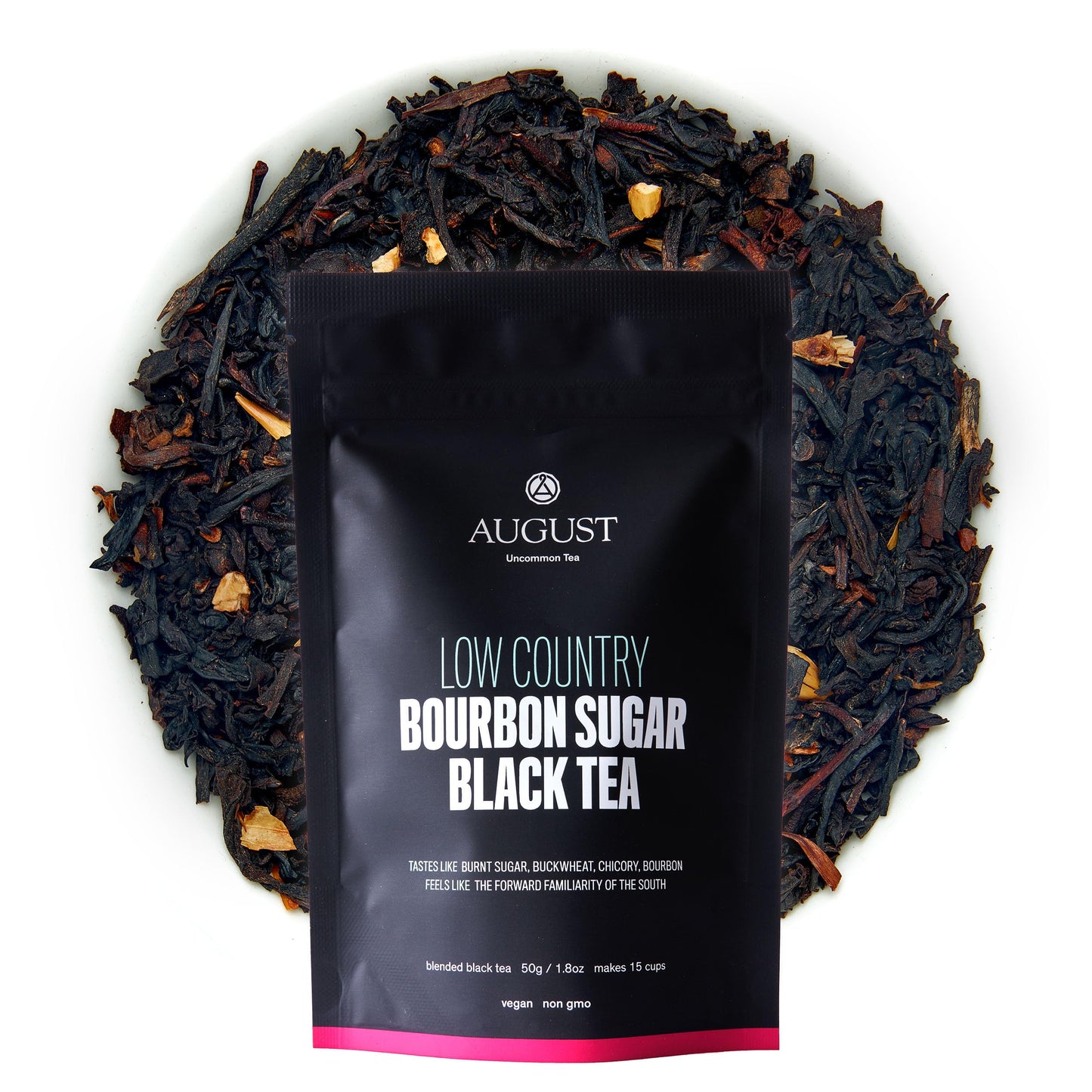 August Uncommon Low Country Bourbon Sugar Black Tea - Vegan, Non-GMO Loose Tea Leaves - Wild Flavor - 1.75oz Resealable Pouch
