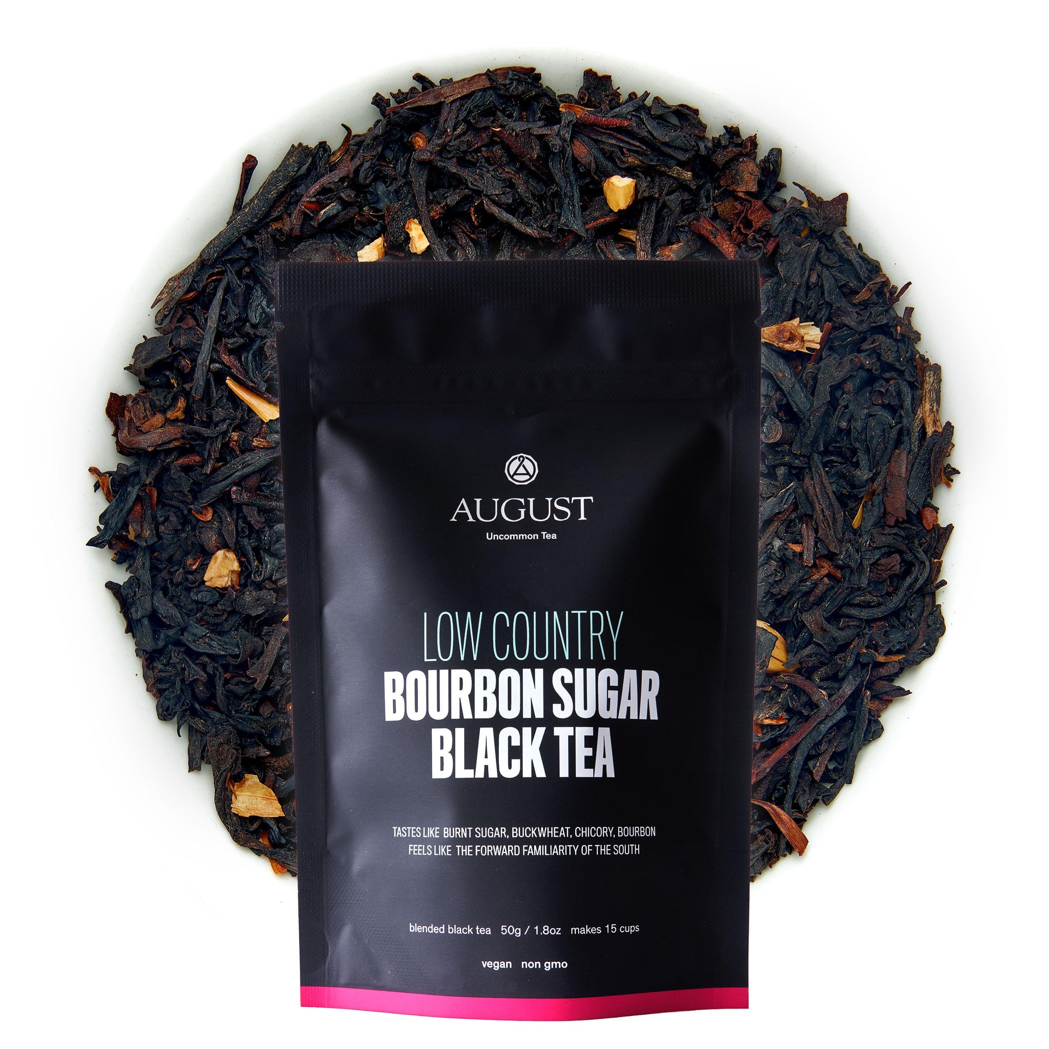 August Uncommon Low Country Bourbon Sugar Black Tea - Vegan, Non-GMO Loose Tea Leaves - Wild Flavor - 1.75oz Resealable Pouch
