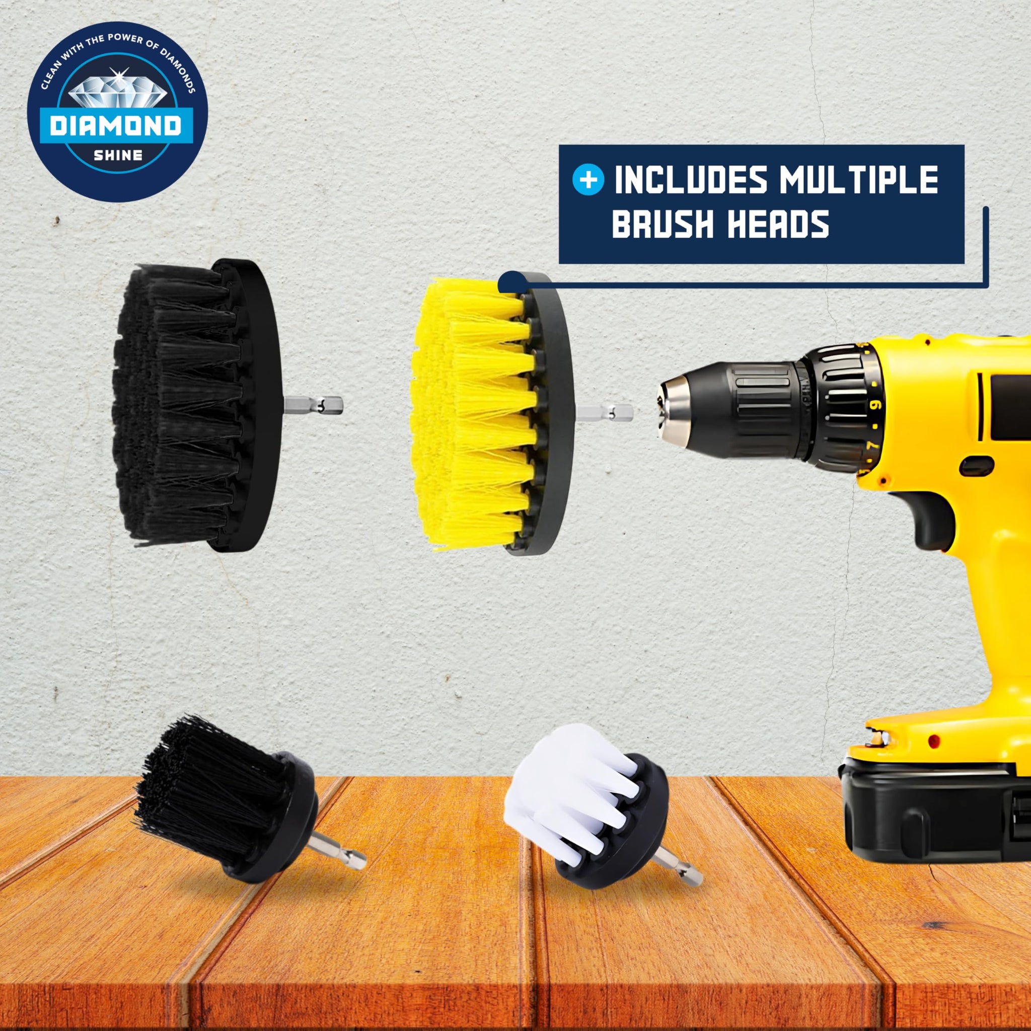 Diamond Shine 21-Piece Drill Power Scrubber Attachment Set - Includes Scrub Pads, Sponges, and Brushes - All Purpose Electric Cleaning Accessories
