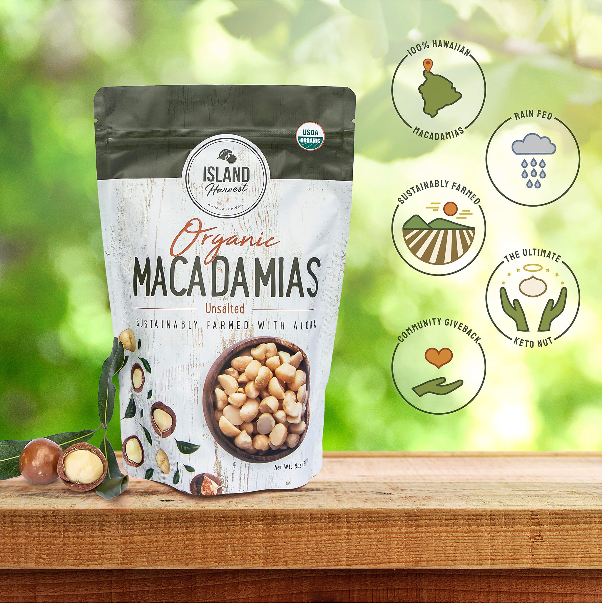 Island Harvest Unsalted Organic Macadamia Nuts - 100% Hawaiian Unsalted Macadamia Nuts are Keto Friendly, All-Natural and Non-GMO, Dry Roasted Nuts