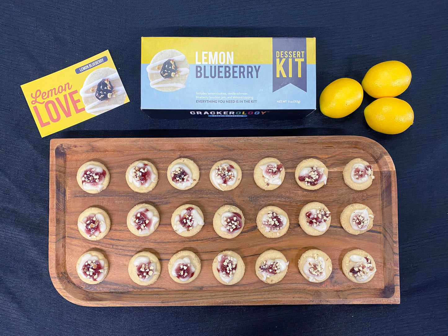 Crackerology Lemon Blueberry Gourmet Artisan Snack Kits, 20 Count Cookies Plus Toppings, Easy & Simple Ready-to-Eat, Appetizer For Charcuterie Boards