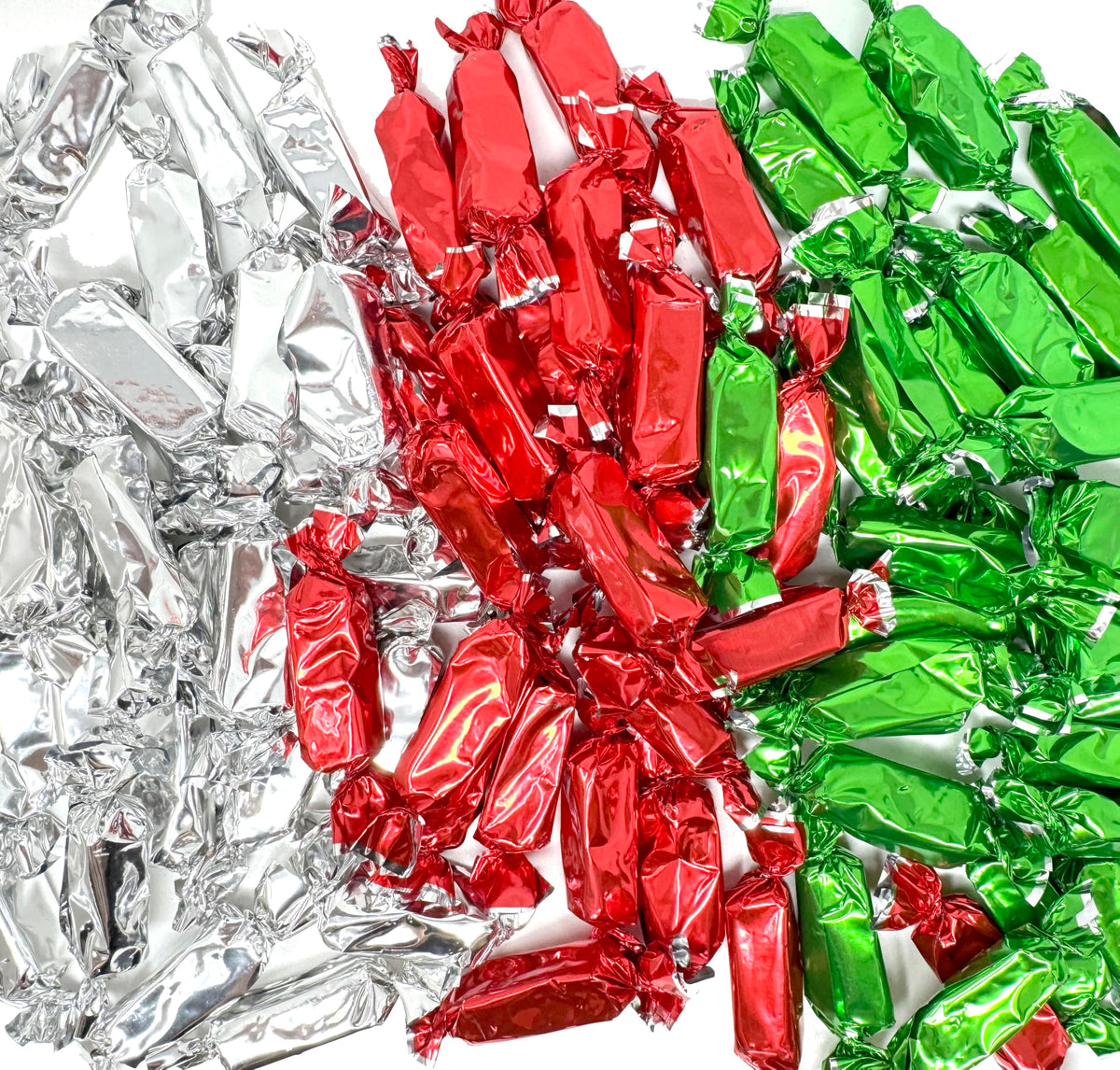 Caramel Candy Individually Wrapped Foil Wrapped Caramels Red, Green and Silver, Individually Wrapped Candy 16 Ounce