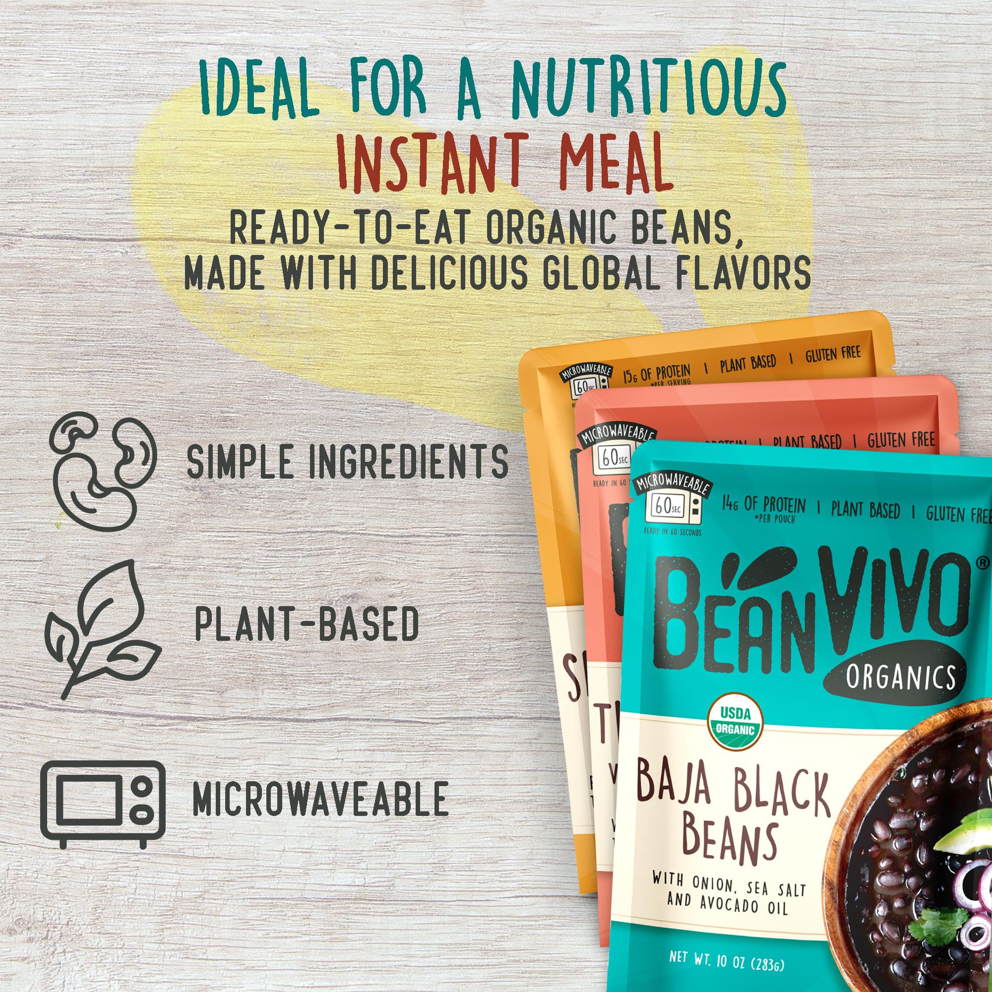 BeanVIVO - Variety 3 Pack (10 oz each) - Organic Baja Black Beans, Three Bean Vegan Chili, BBQ Pinto Beans - Seasoned & Ready to Eat, Plant Protein