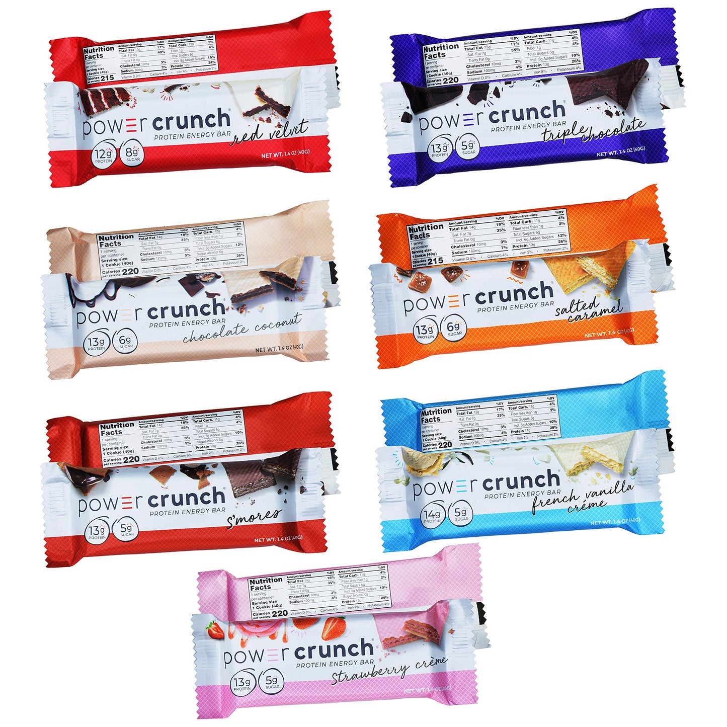 Power Crunch Original Protein Bars, Variety Pack All 14 Delicious Flavors, High Protein Energy Snack 1.4-Ounce Bars (Pack of 14),