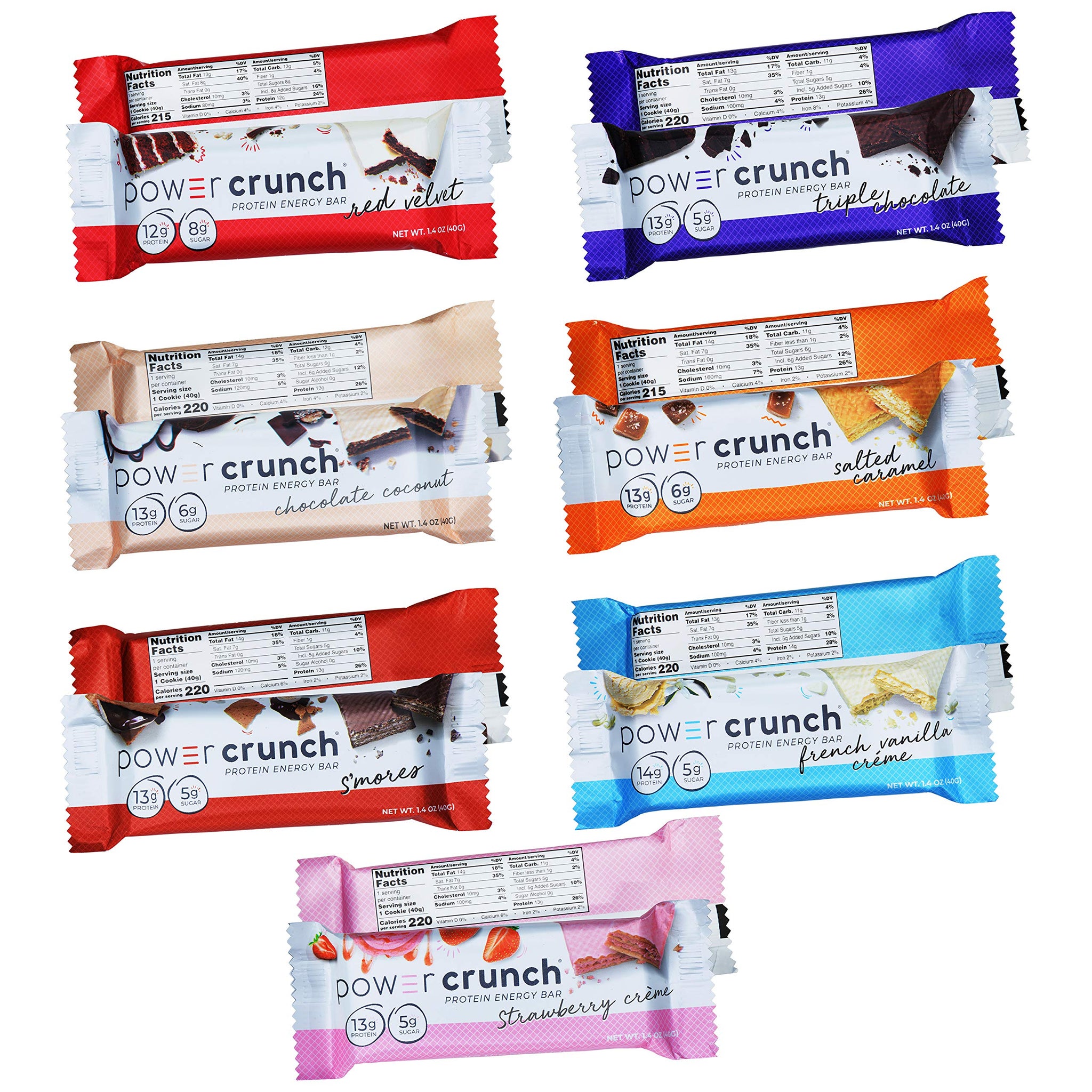 Power Crunch Original Protein Bars, Variety Pack All 14 Delicious Flavors, High Protein Energy Snack 1.4-Ounce Bars (Pack of 14),