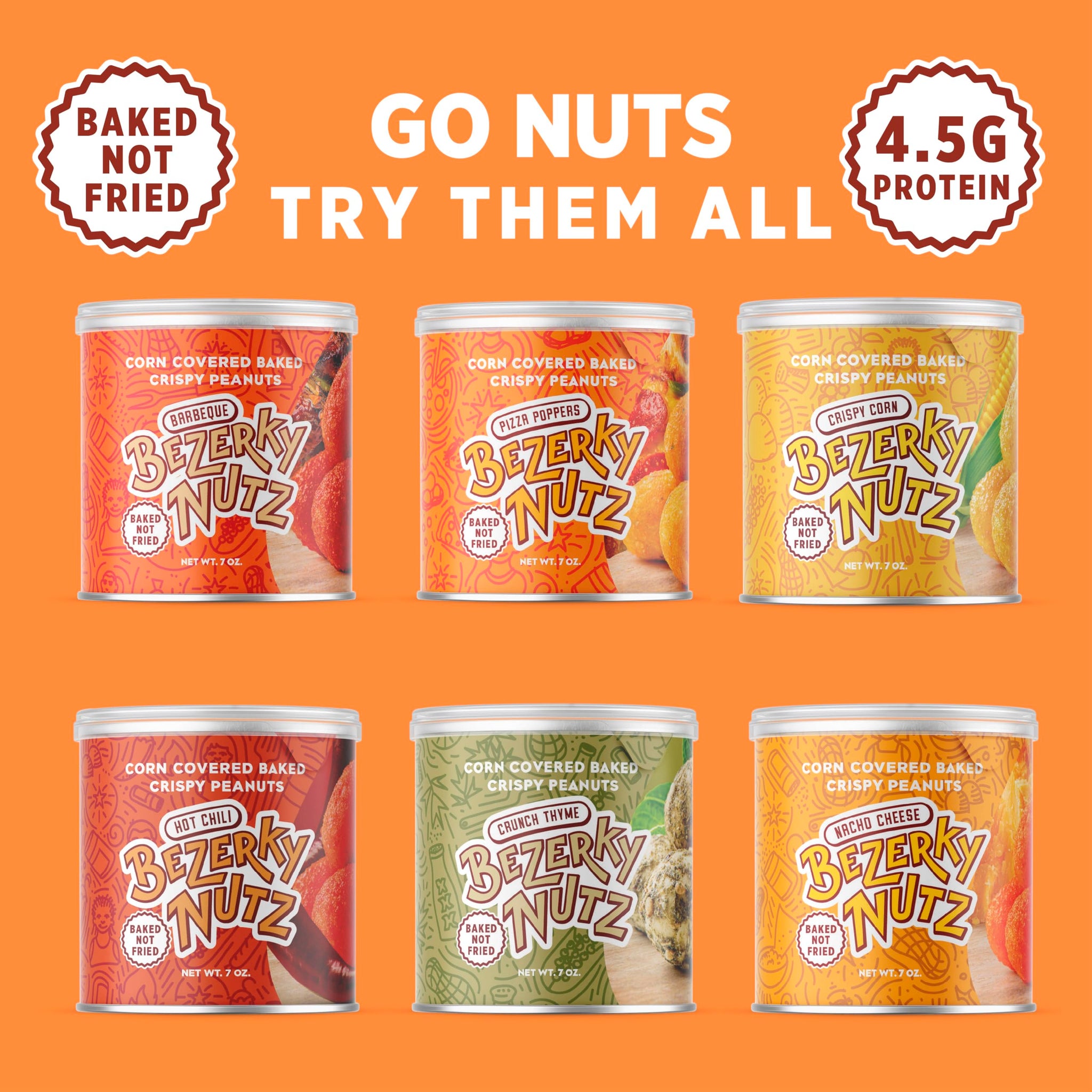 Bezerky Corn Coated Nuts | Variety Pack | Baked Peanuts | Crunchy Corn | Family Snacks | Lebanese Nuts | Flavored Kri Kri | Snack Pack | 7oz (Pack