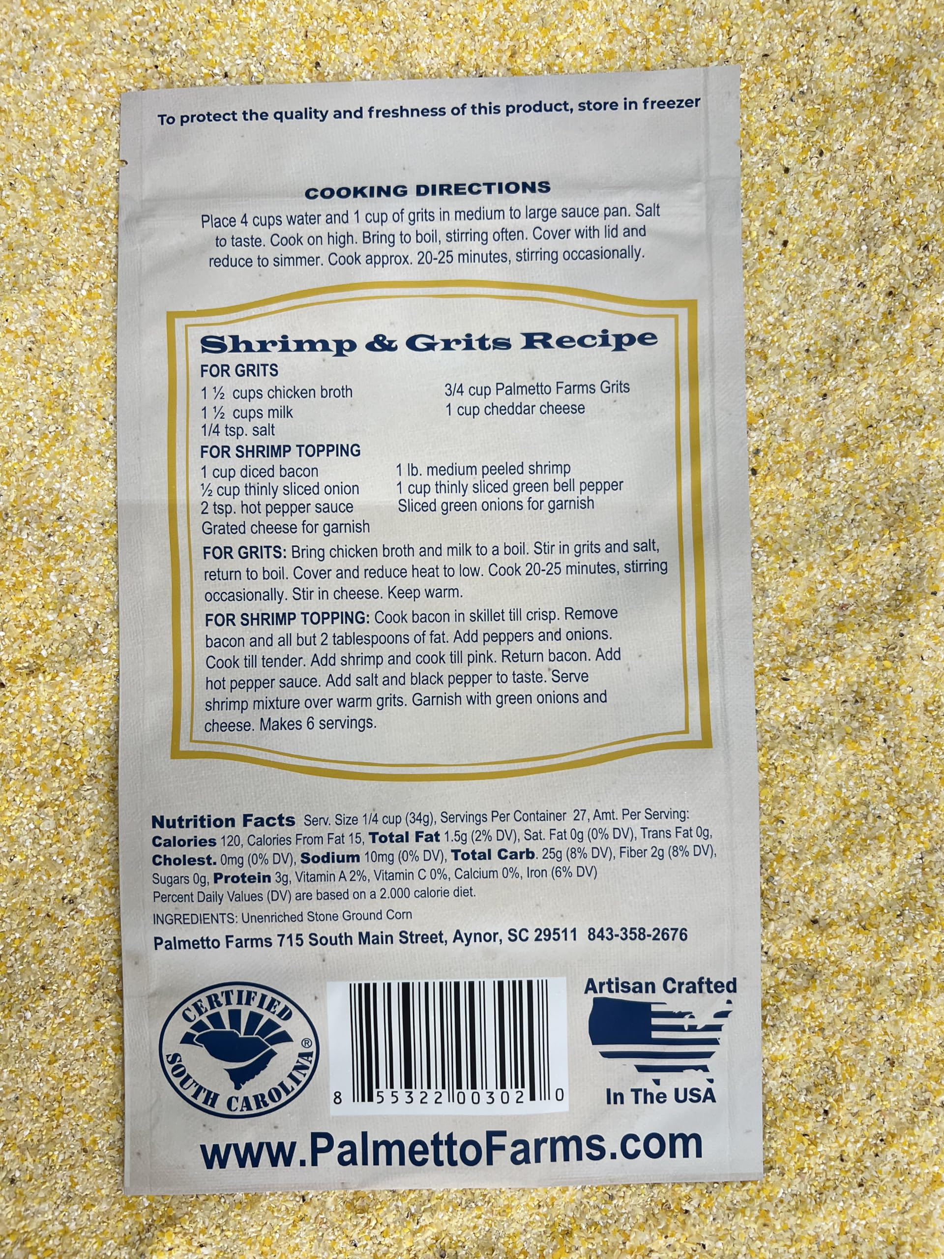 Palmetto Farms Mixed Yellow and White Stone Ground Grits 2 LB - Non-GMO - Just All Natural Corn, No Additives - Naturally Gluten Free, Produced in