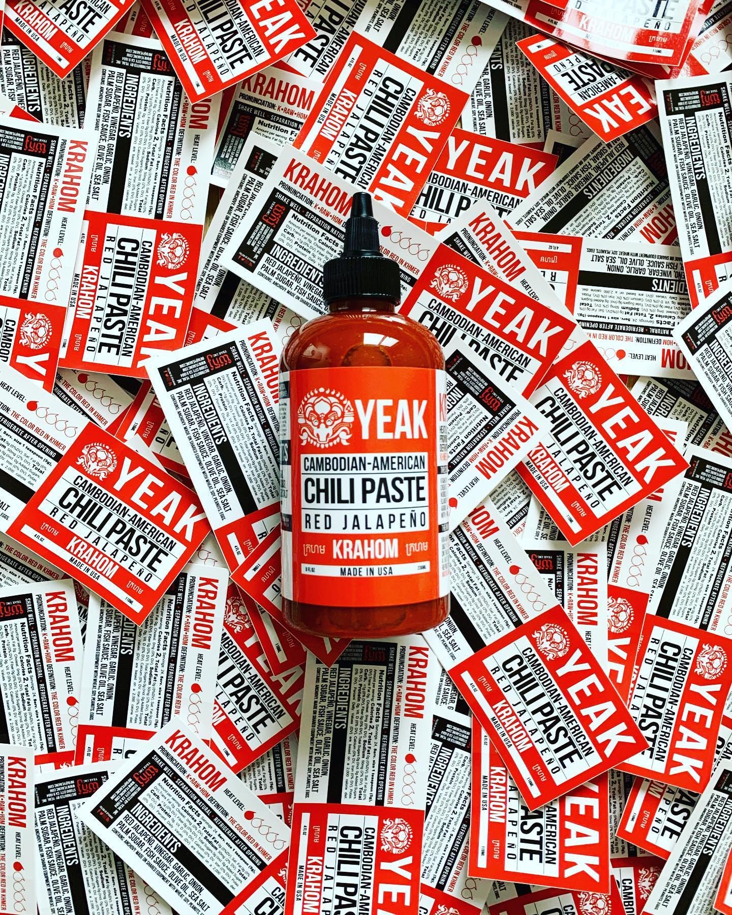 Yeak Inc Hot Sauce Krahom Chili Paste for Steaks Noodles Tacos Eggs Home Made Cambodian-American (Red Jalapeno KRAHOM Chili Paste)