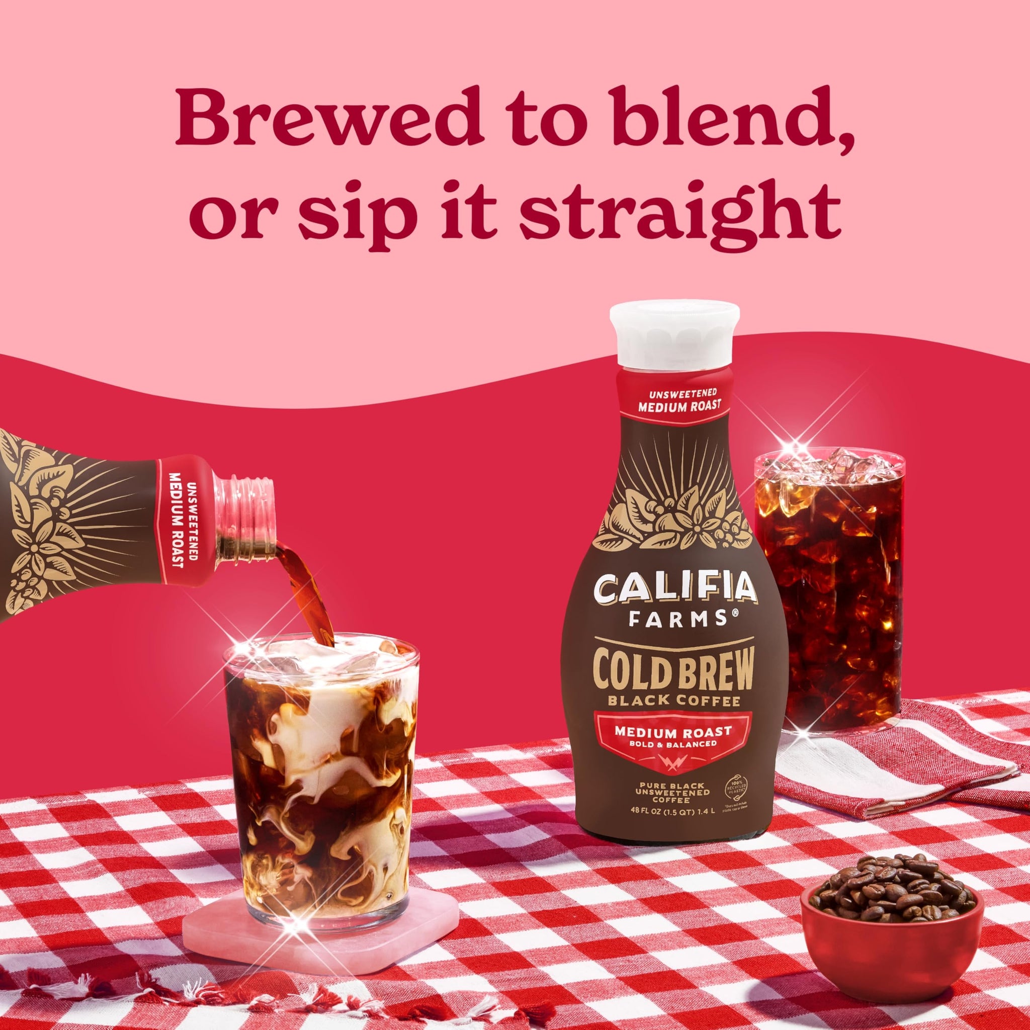 Califia Farms - Pure Black Medium Roast Cold Brew Coffee, 48 Oz, 100% Arabica, Plant Based, Vegan, Gluten Free, Non GMO, Sugar Free, Iced Coffee