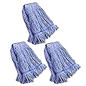 String Mop Heads Replacement Heavy Duty Commercial Grade Blue Cotton Looped End Wet Industrial Cleaning Mop Head Refills (3, Medium)