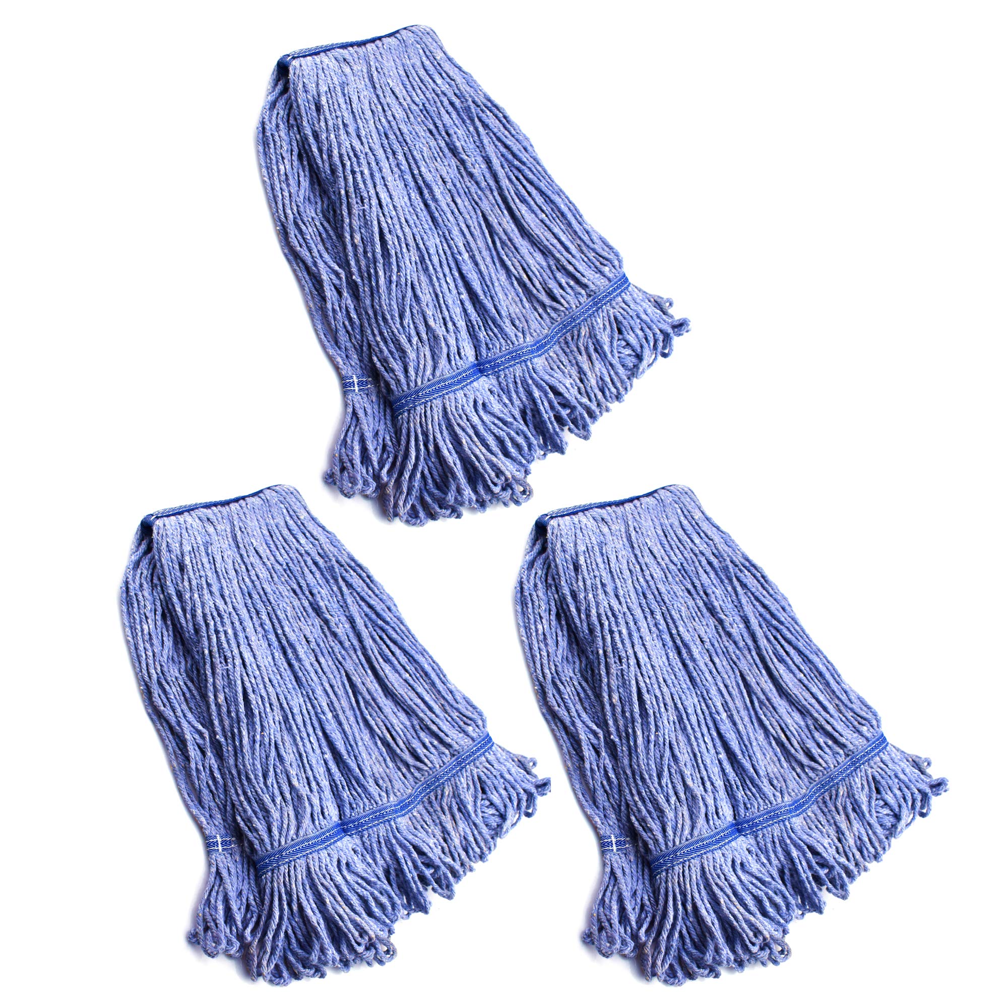 String Mop Heads Replacement Heavy Duty Commercial Grade Blue Cotton Looped End Wet Industrial Cleaning Mop Head Refills (3, Medium)