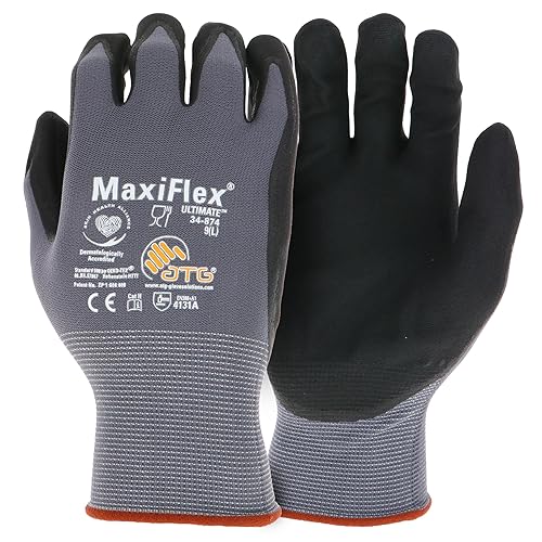 ATG 34-874T/S Maxiflex Ultimate, 15G Gray Nylon Shell, Black Nitrile Grip, Tagged Gray S