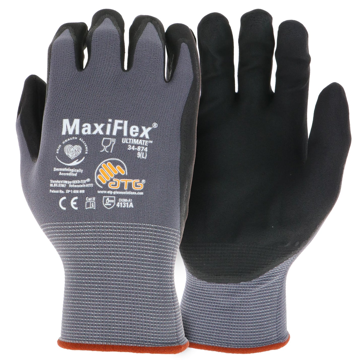 ATG 34-874T/S Maxiflex Ultimate, 15G Gray Nylon Shell, Black Nitrile Grip, Tagged Gray S