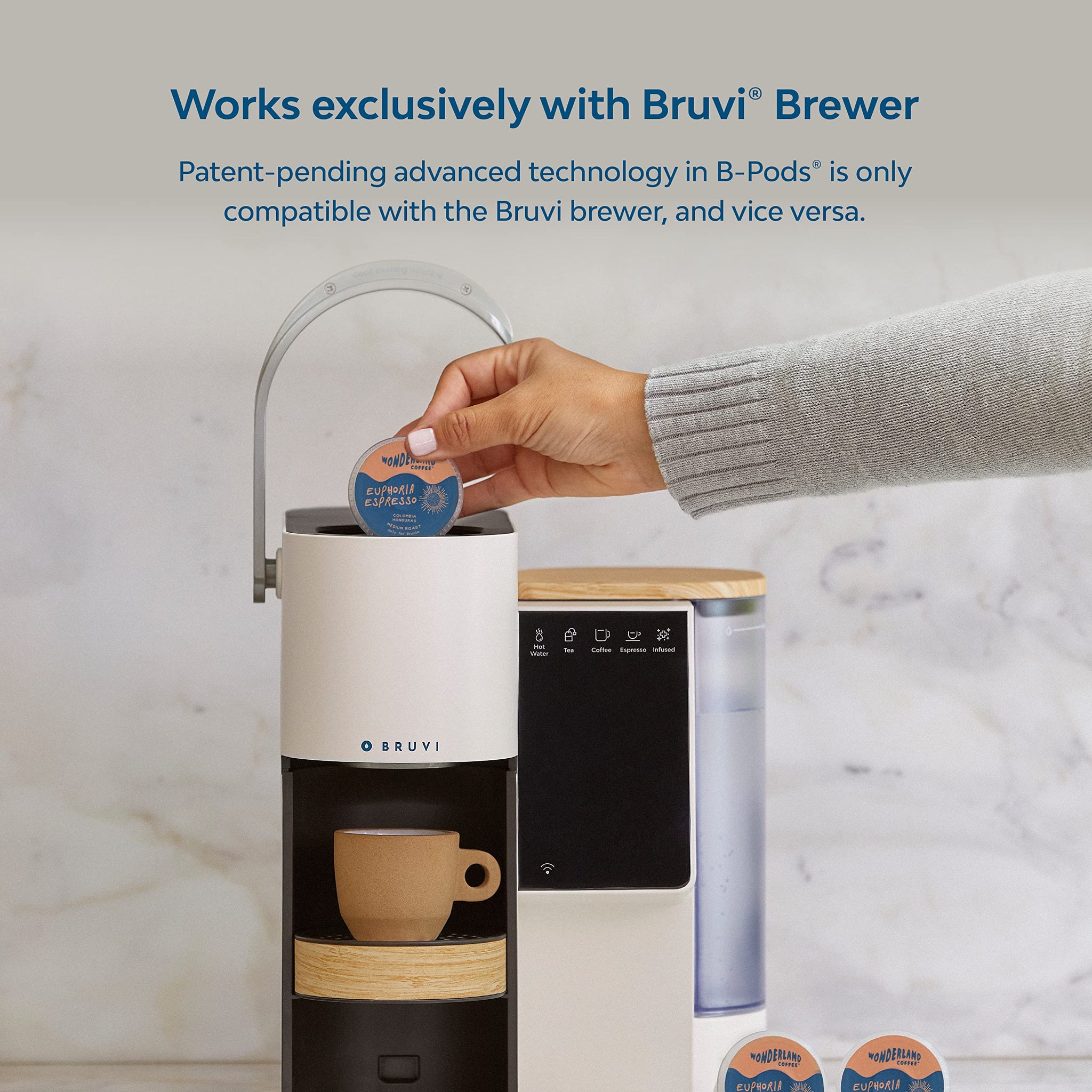 Wonderland Coffee | Euphoria Espresso B-Pods | Only Compatible with Bruvi Single-Serve Coffee Brewer | Includes 60 Pods