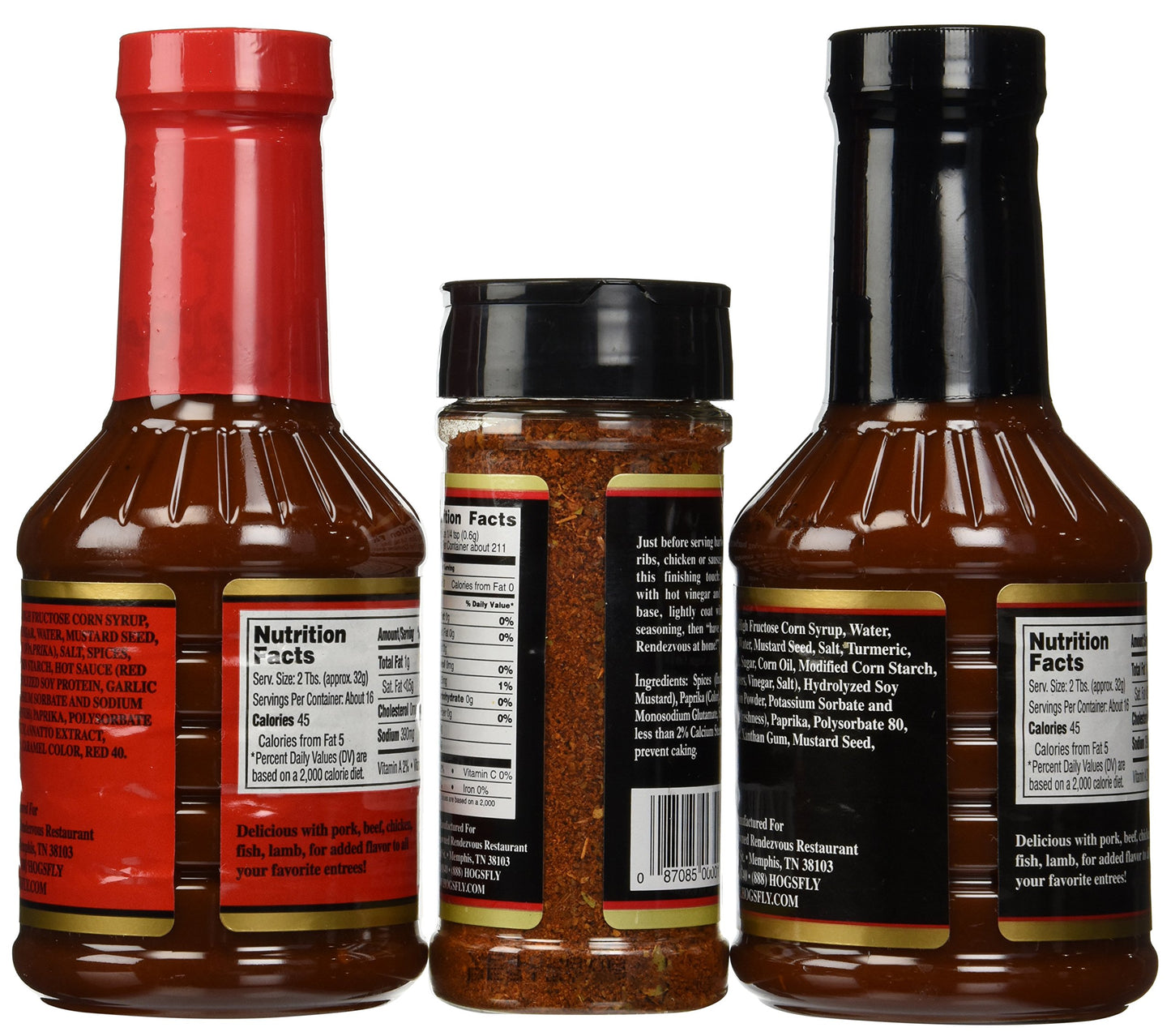 Charlie Vergos Rendezvous (Memphis) BBQ Sampler Bundle -- Hot BBQ Sauce, Original BBQ Sauce & Seasoning Rub
