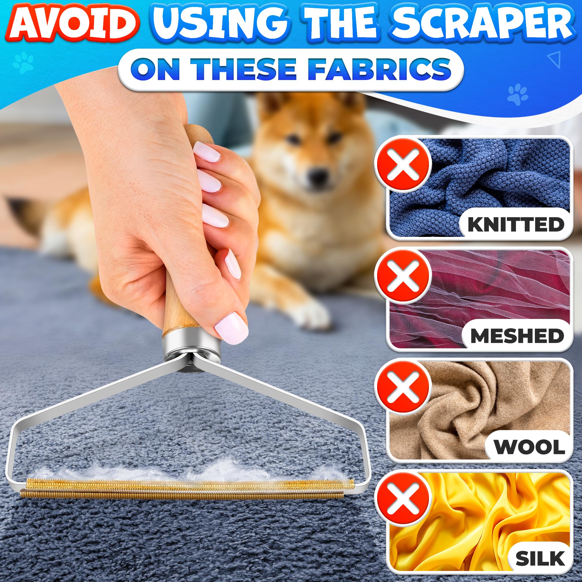 Pet Hair Removers 2 Pack Reusable Metal Lint Remover Tool - Durable Pet Hair Remover Tool with Wooden Handle | Portable Fabric Shaver Fuzz Cleaner