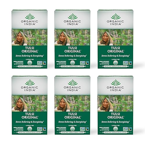 ORGANIC INDIA Tulsi Original Herbal Tea - Holy Basil and African Basil Calming and Stress Relief Tea, Immune Support, USDA Certified Organic, Non-GMO