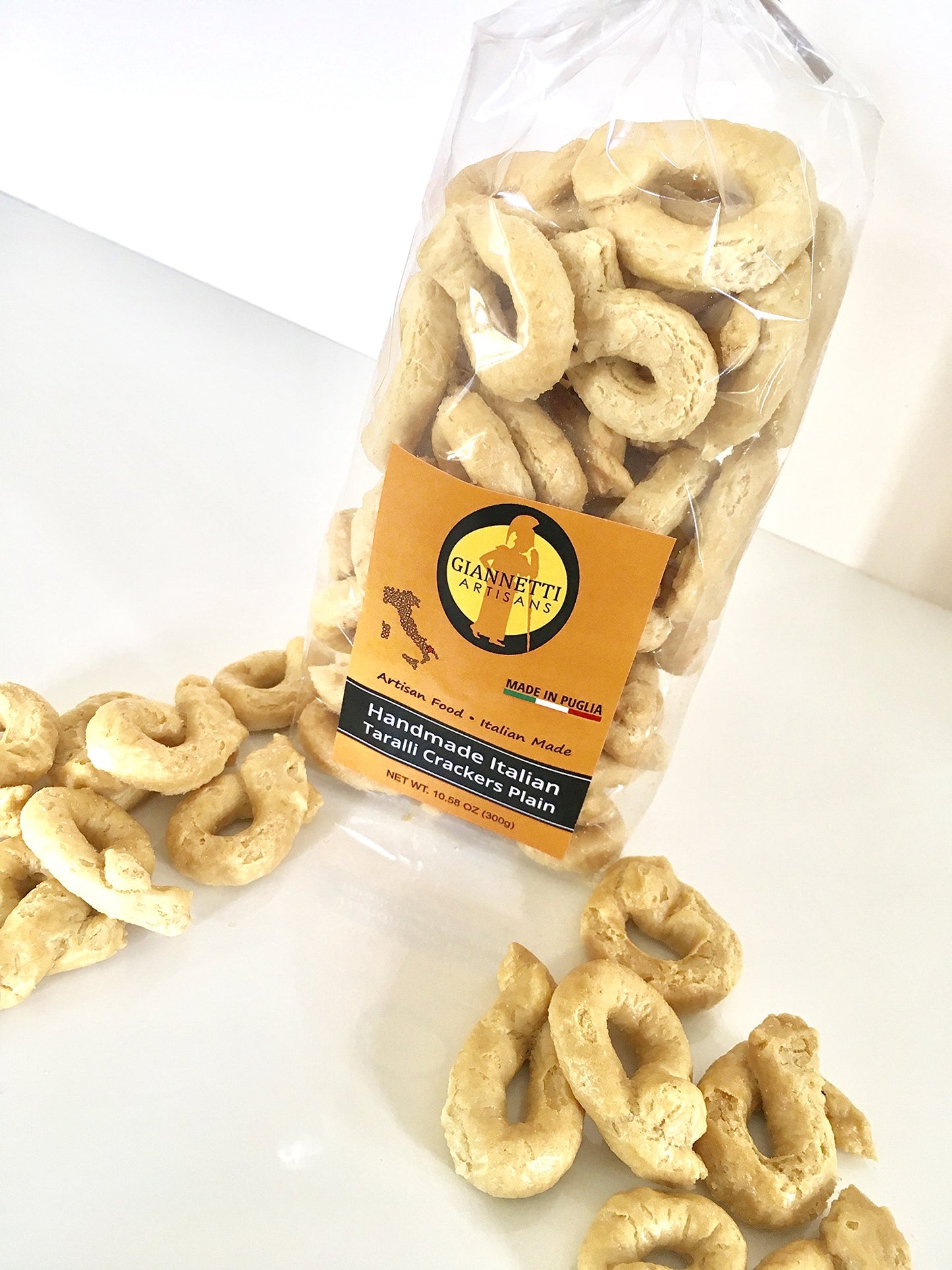 Giannetti Artisans Handmade Plain Taralli Crackers - Imported from Puglia - 1, 2 & 3 Packs (3)