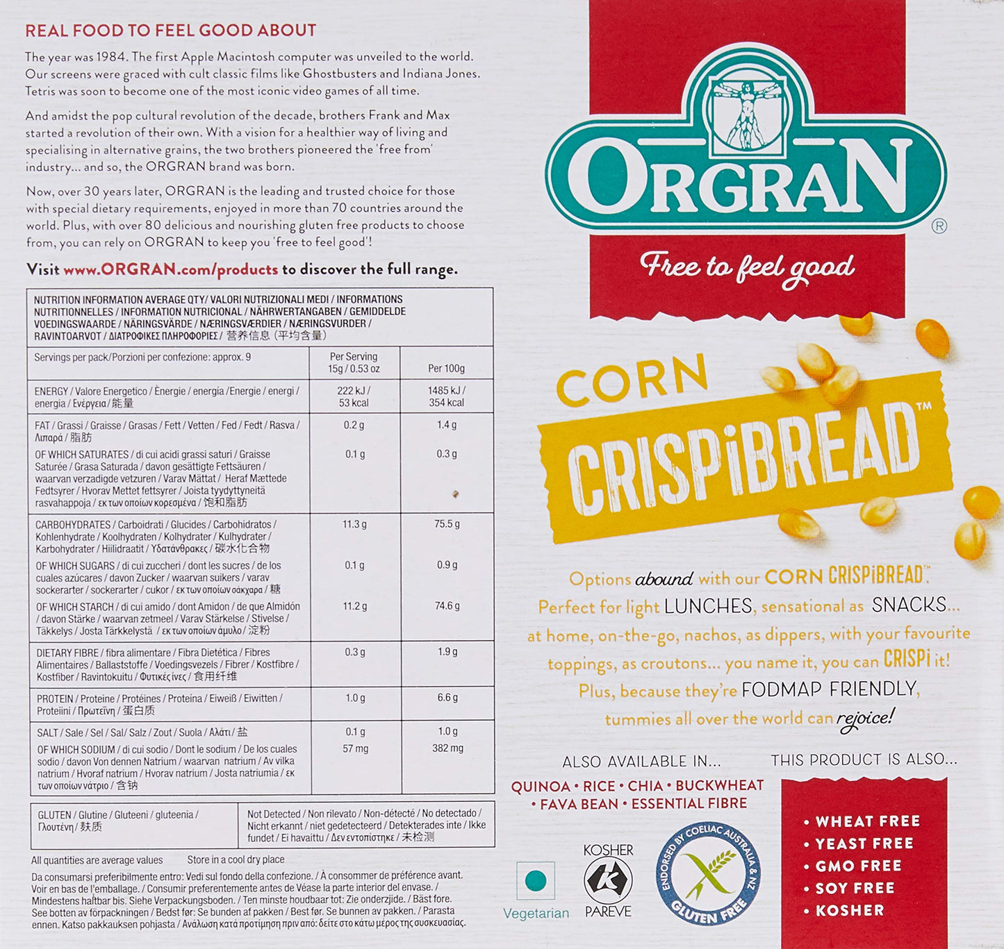 Orgran Gluten Free Toasted Corn Crispibread - 4.4 oz