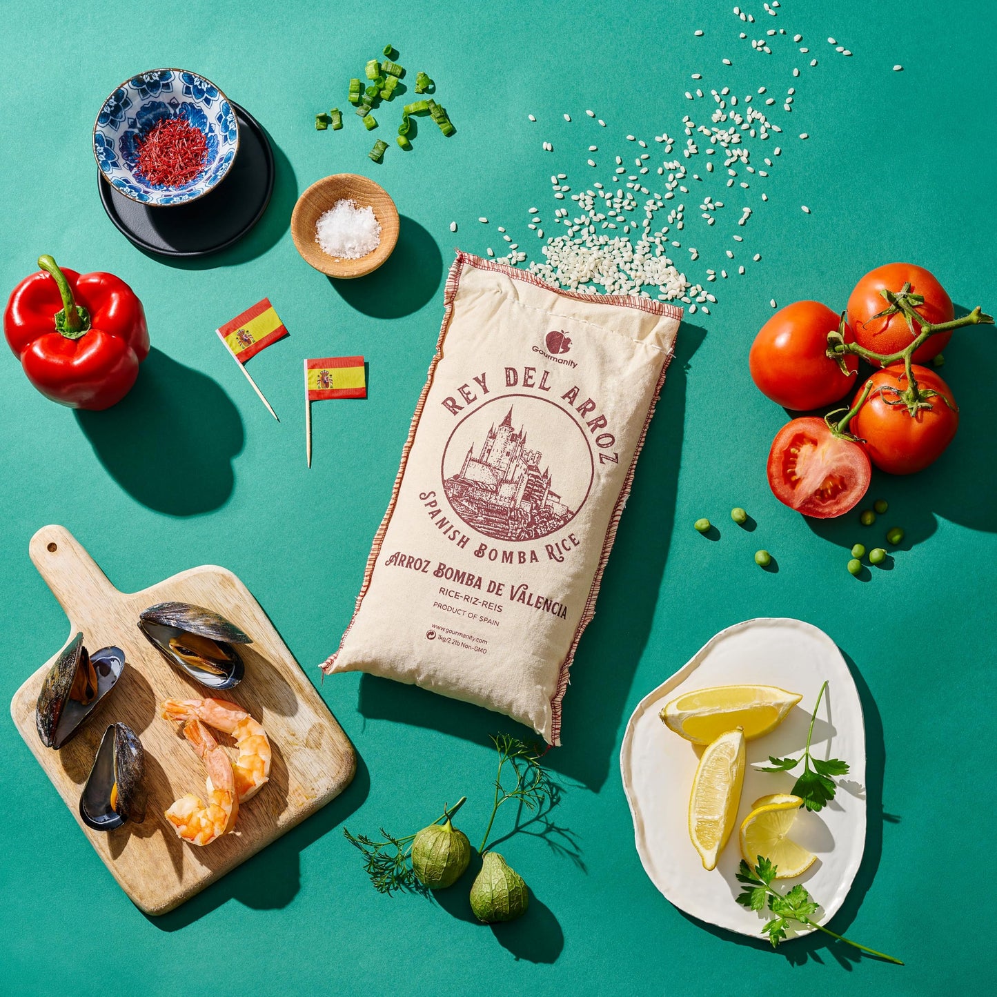 Gourmanity 2.2 lb Spanish Bomba Rice for Paella, Rey del Arroz Authentic Spanish Bomba Rice from Spain