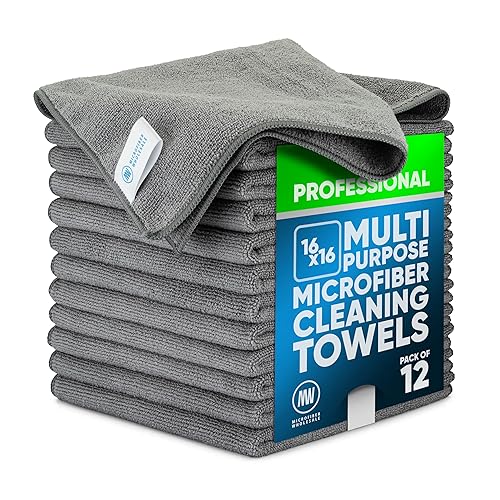 MW Pro Microfiber Cleaning Cloth | Gray | 12 Pack | 16” x 16” | All Purpose Microfiber Towels - Clean, Dust, Polish, Scrub, Absorbent