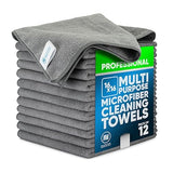 MW Pro Microfiber Cleaning Cloth | Gray | 12 Pack | 16” x 16” | All Purpose Microfiber Towels - Clean, Dust, Polish, Scrub, Absorbent