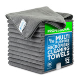 MW Pro Microfiber Cleaning Cloth | Gray | 12 Pack | 16” x 16” | All Purpose Microfiber Towels - Clean, Dust, Polish, Scrub, Absorbent