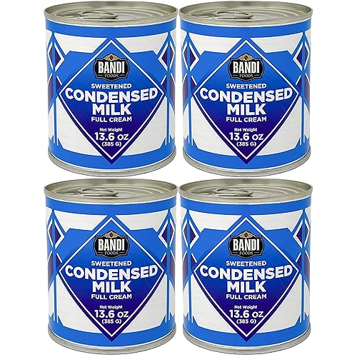 BANDIFoods Imported Full Cream Sweetened Condensed Milk, 13.6 Ounce (Pack of 4), Easy Opener, Authentic Delicious Taste for Baking, Tea and Coffee