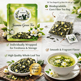 YPHFPDDONT Premium Jasmine Green Tea Bags - Luxury Whole Leaf, Individually Wrapped Eco-Friendly Corn Fiber Sachets, Authentic Chinese Floral Tea, Hot