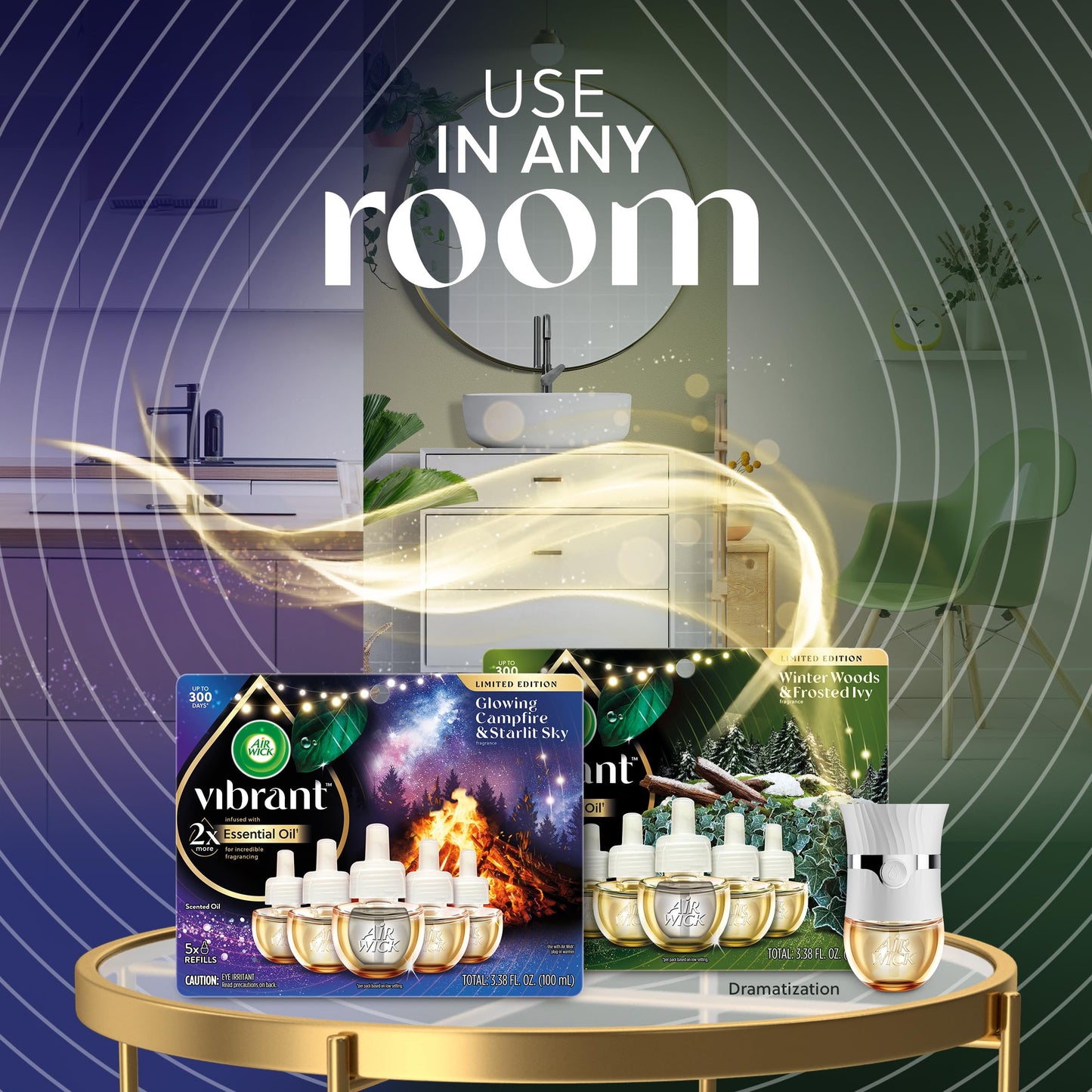 Air Wick Plug In Vibrant Scented Oil, Campfire + Winter Woods, Air Fresheners for Home Long Lasting,Home Room Fresheners,Air Freshener Plug In, House